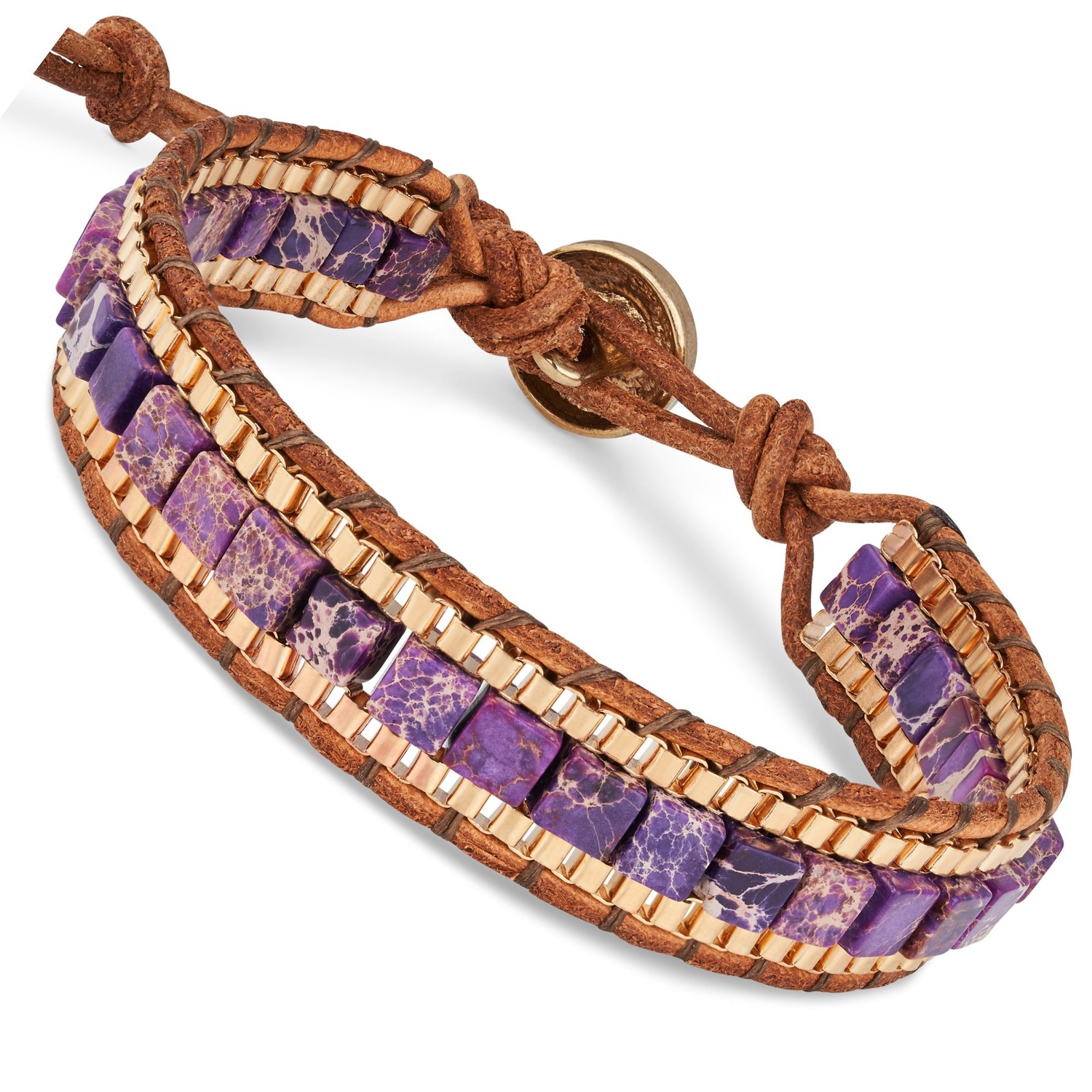 Yoga Armband - Jaspis Edelstein Perlen Lila mit Lotus Anhänger