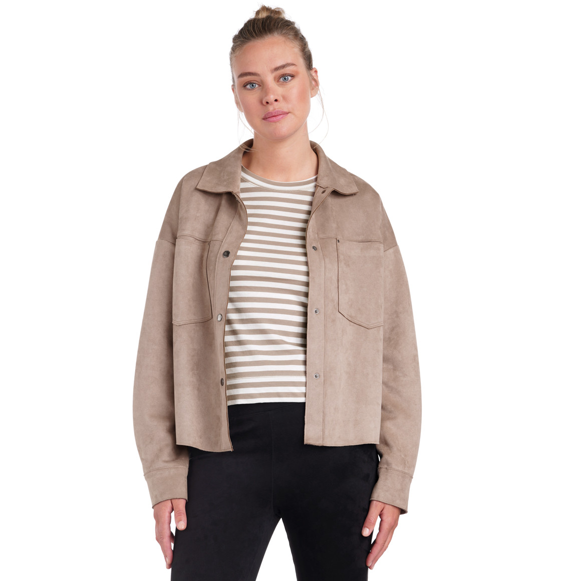 Damen Velours-Bluse mit Druckknopfleiste