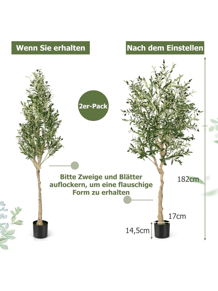 COSTWAY Künstliche Olivenbäume 2er Set in Grün günstig kaufen onesize