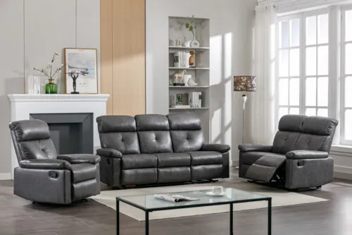 Happy Home Happyhome Polstergarnitur 3tlg. mit 5 Relaxfunktionen HSP95-DGR dunkelgrau Lederoptik