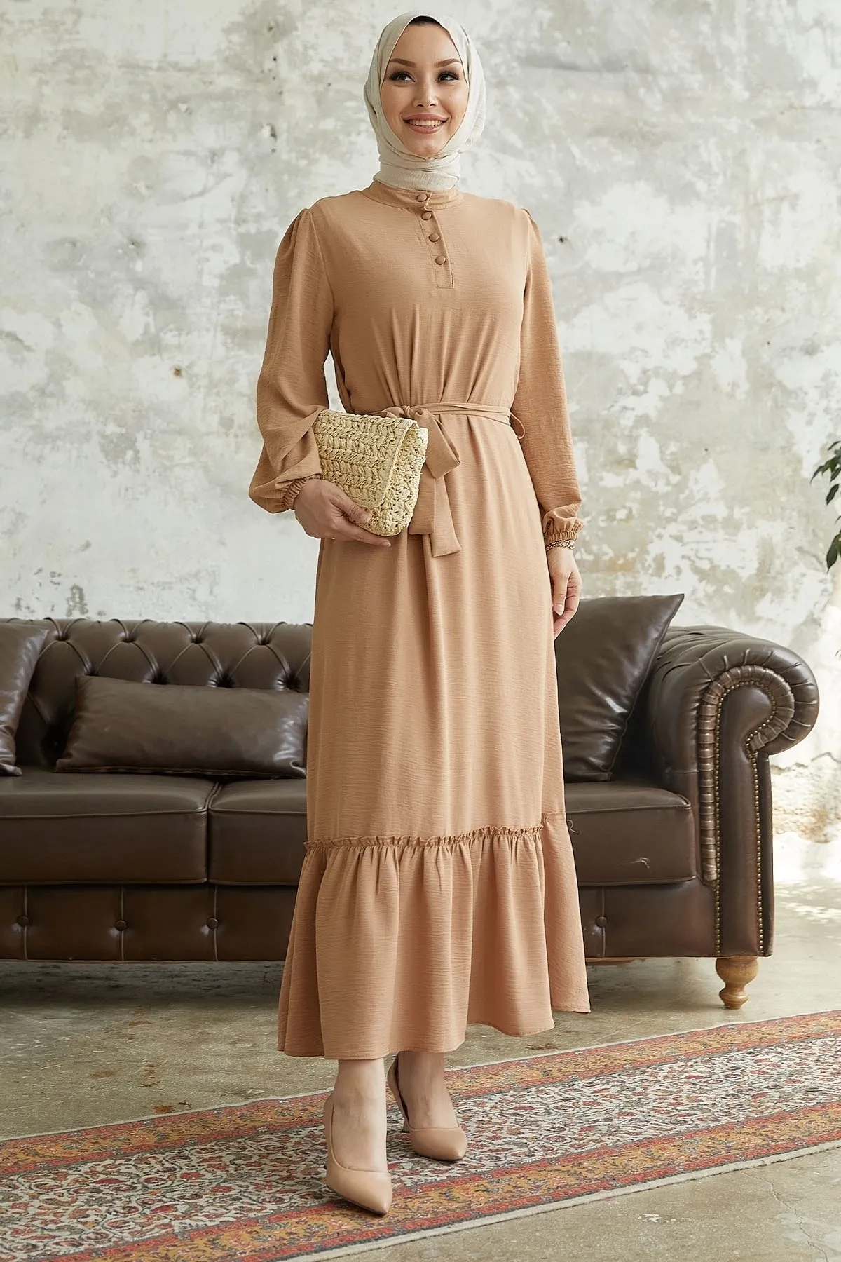 InStyle  Meyra Ayrobin-Kleid mit Knöpfen – Milchbraun