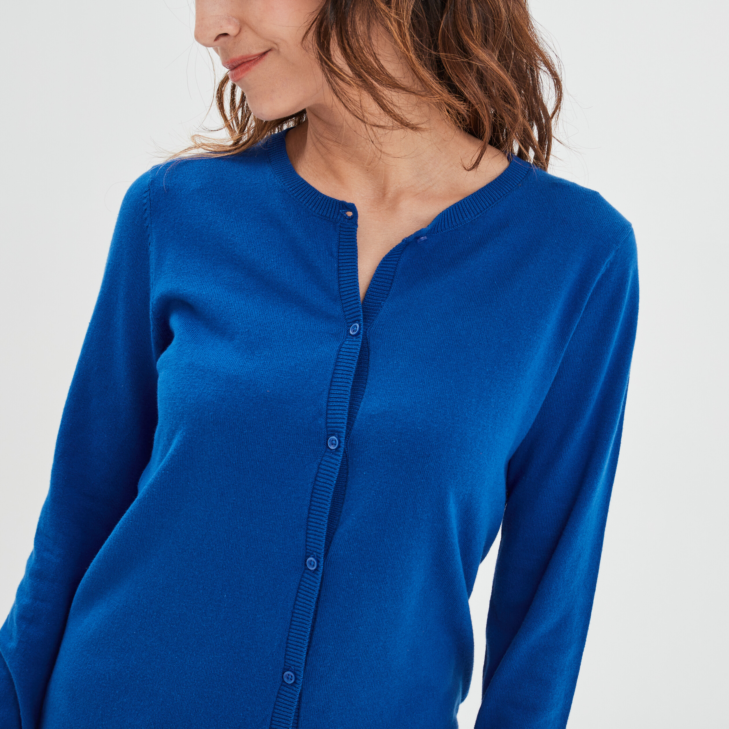 Gilet manches longues boutonné bleu electrique femme | La Halle