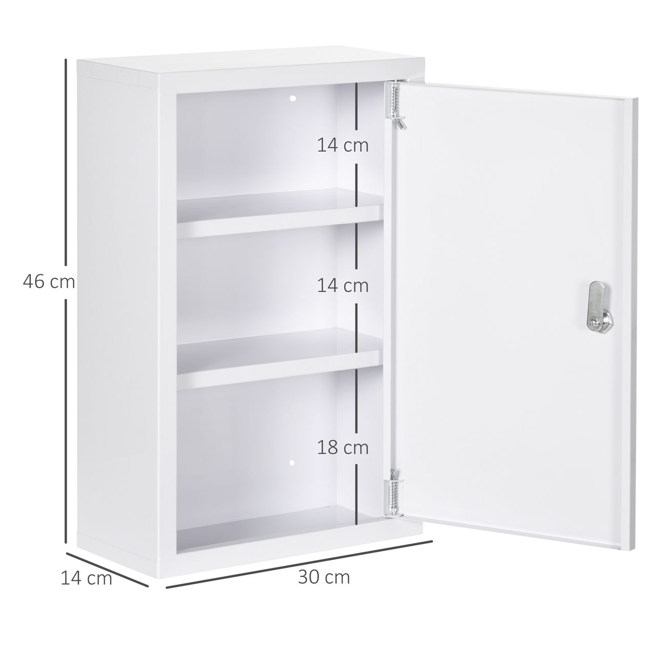 kleankin Medizinschrank, Apothekerschrank mit 3 Fächern, 2 Schlüsseln, Stahl