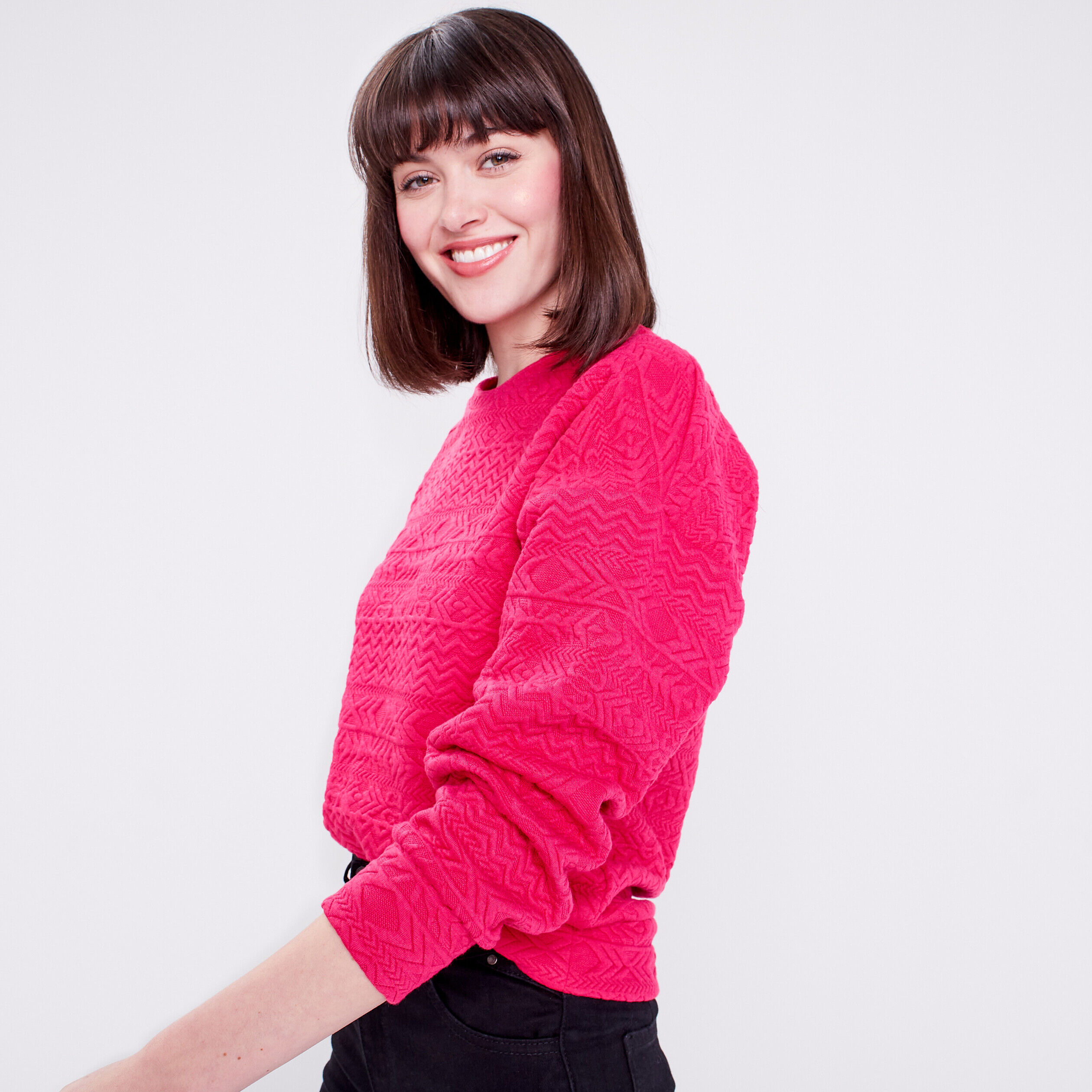 Sweat manches longues rose vif femme | Cache Cache