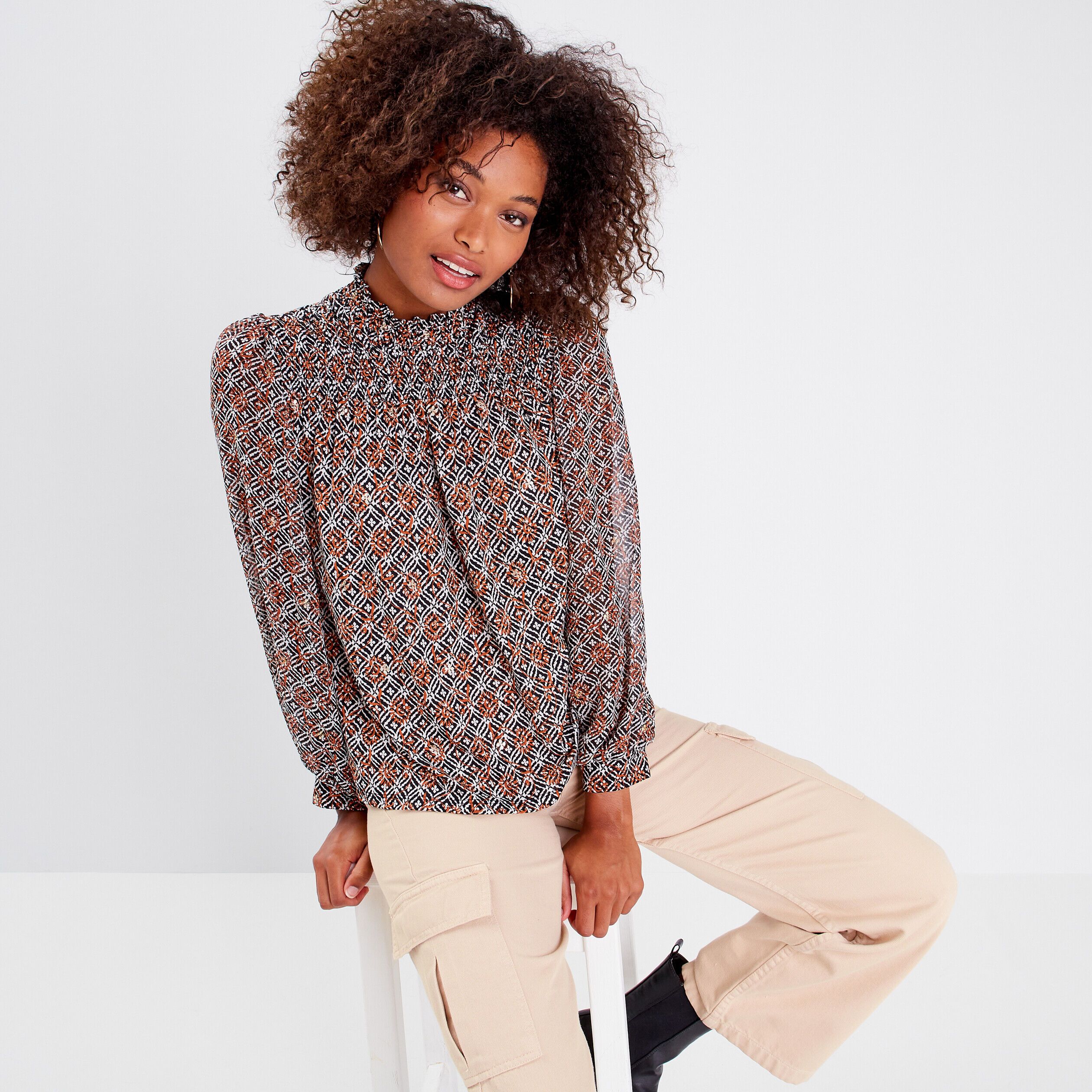Blouse manches longues beige femme | Cache Cache