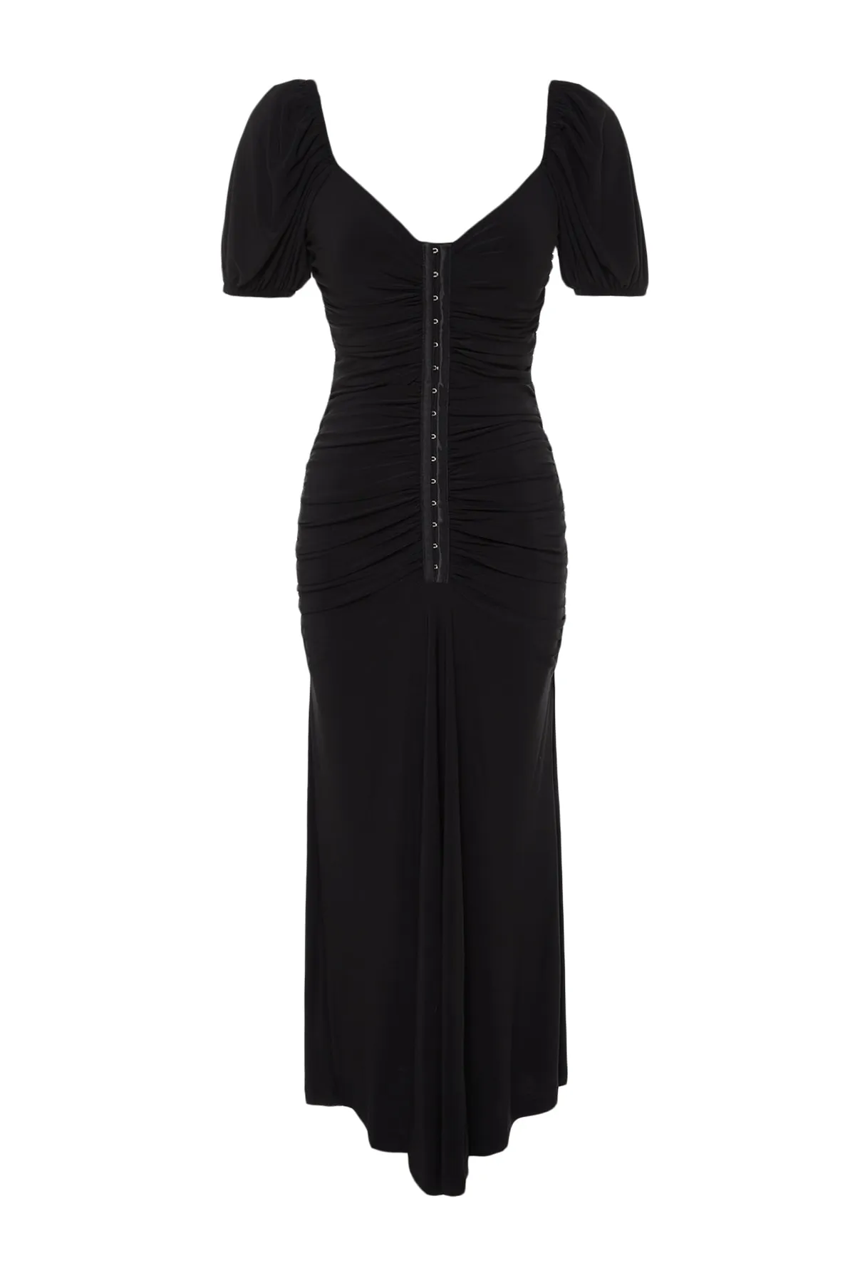 Trendyol Collection  Schwarzes, tailliertes, stilvolles Abendkleid mit gestricktem Sling TPRSS23EL00084