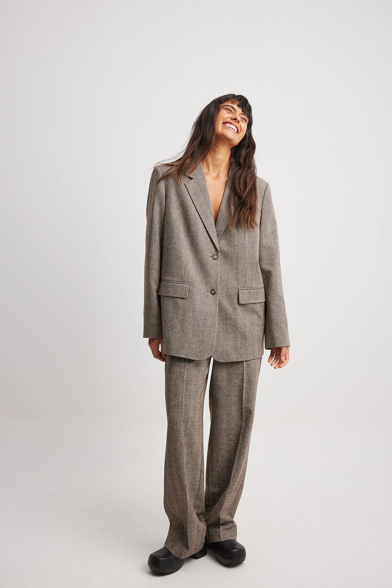Gerader Oversize-Blazer mit Fischgrätenmuster