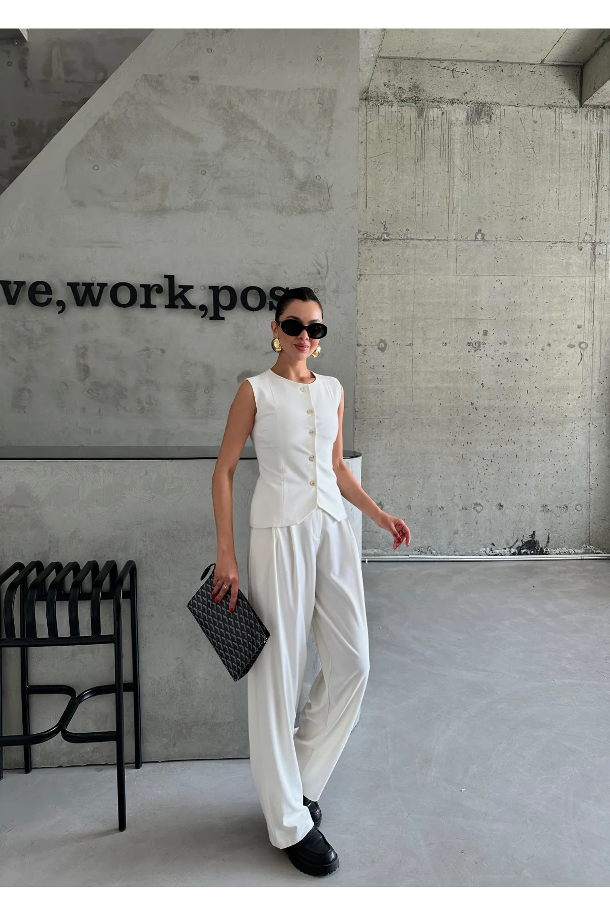 Laluvia  Set aus Weste und Hose aus ecrufarbenem Baumwollstoff