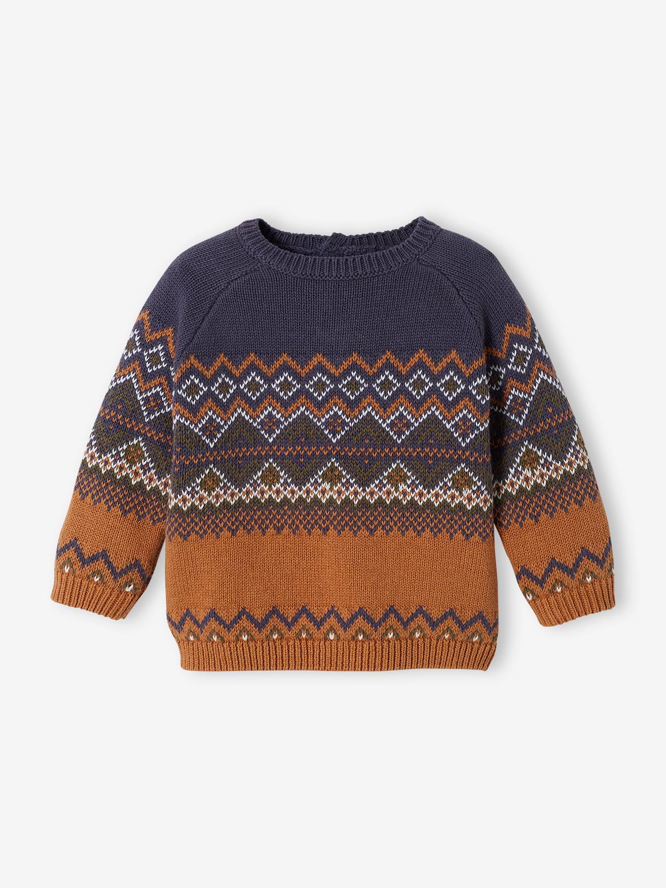 Pull jacquard bébé gris perle