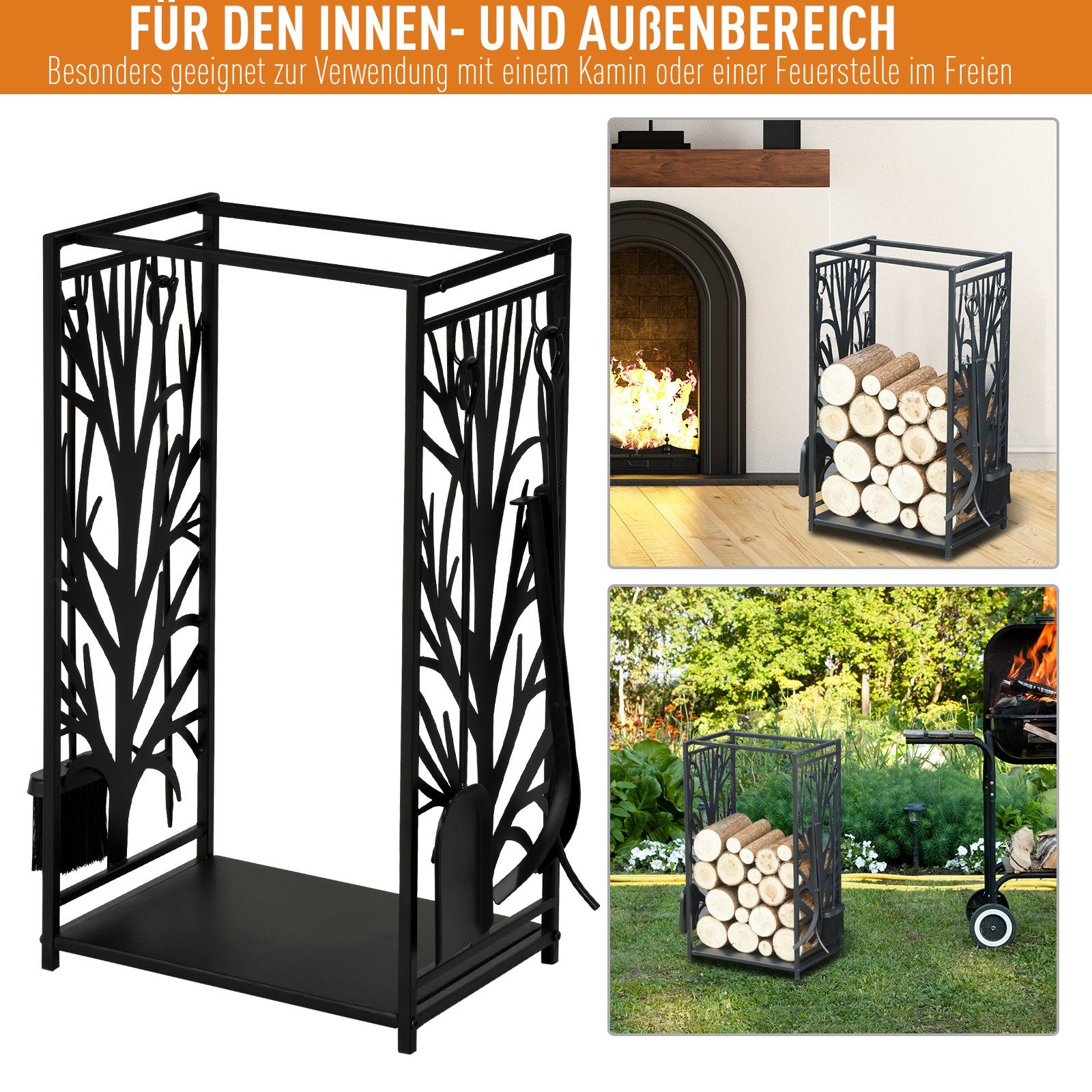 HOMCOM Kaminholzregal Kaminholzständer mit Kaminbesteck