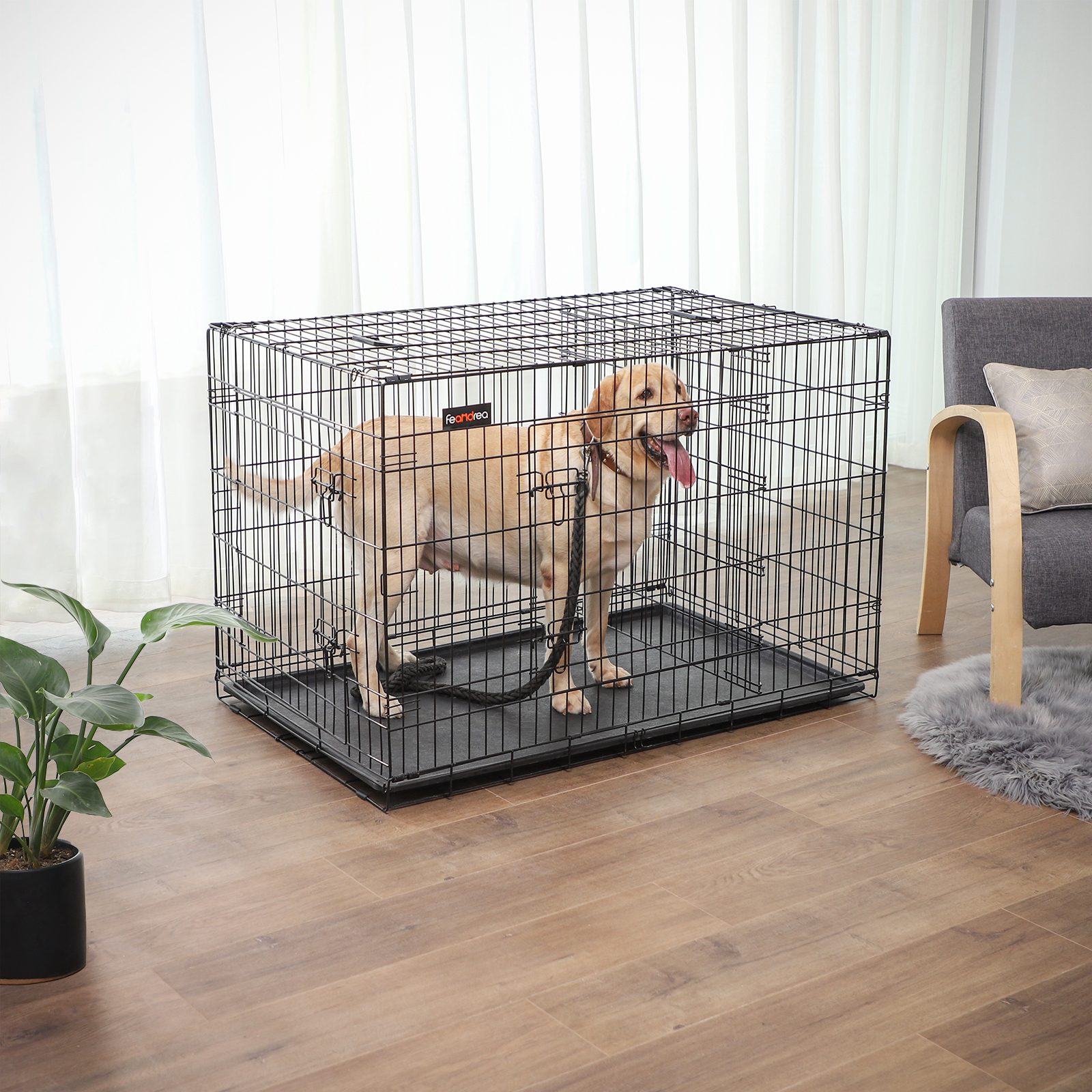 FEANDREA Transportboxen & Gitterboxen FEANDREA Hundekäfig mit Trennwand