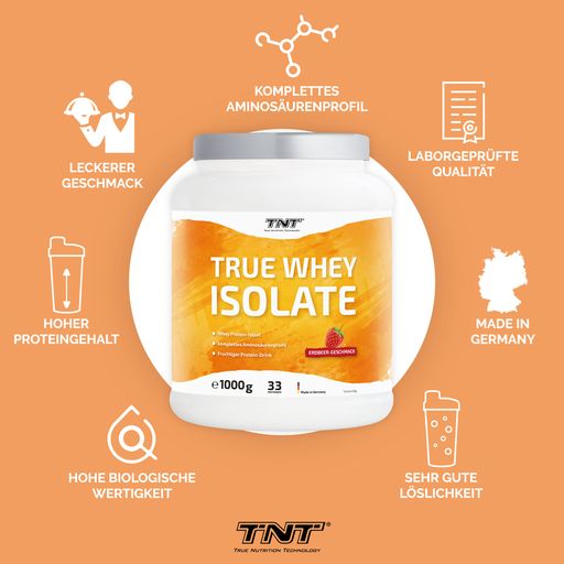 True Whey Isolate - sehr hoher Eiweiß-Anteil. hohe biologische Wertigkeit. sehr geringer Fett und Kohlenhydrat Anteil - Apfel