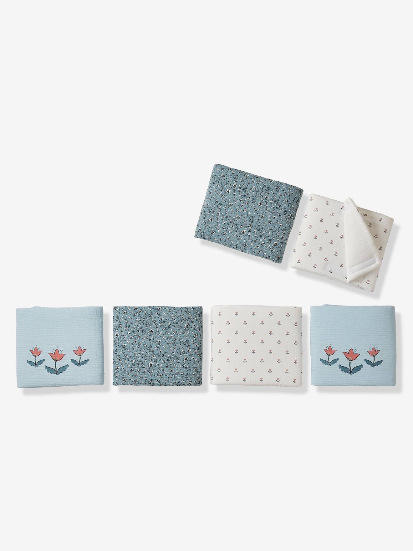 Vertbaudet Baby Bettumrandung/Laufgitterpolster INDIEN BLUME, Musselin Oeko-Tex - set blau