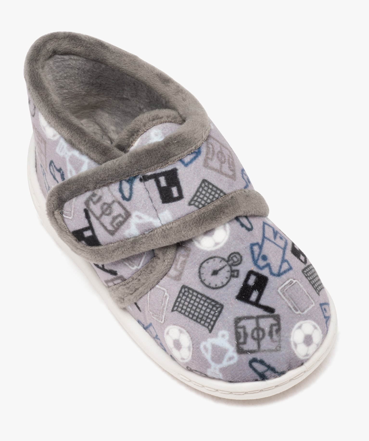 Chaussons Garçon bottillons en velours imprimé et à scratch gris | GEMO