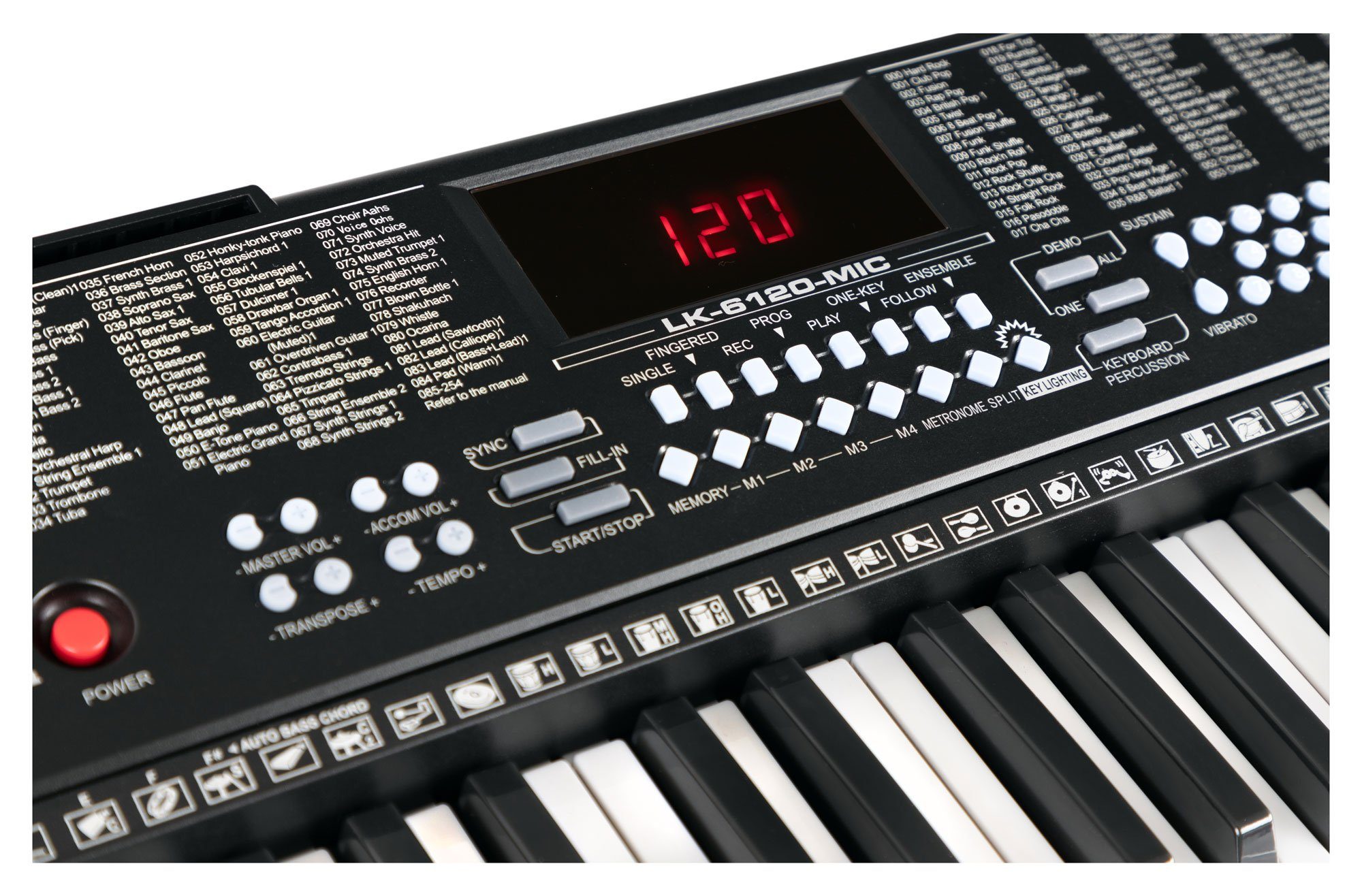 McGrey Home Keyboard LK-6120-MIC - Einsteiger-Keyboard mit 61 Leuchttasten, (2 tlg., Inkl. Mikrofon und Notenhalter), 255 Sounds und Rhythmen - 50 Demo Songs mit Lernfunktionen