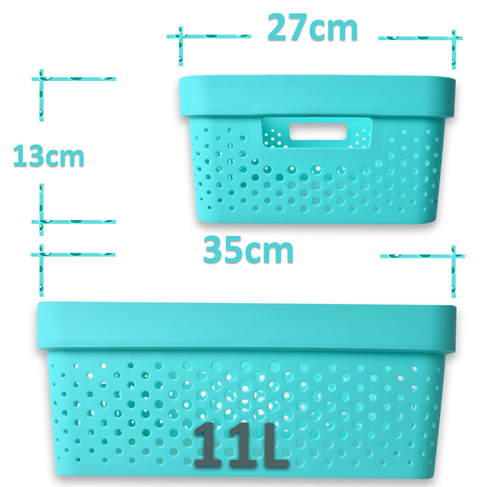 TE-Trend Aufbewahrungsbox 2 Stück Korb Boxen Aufbewahrung Kunststoff Storage Boxes 11L Türkis