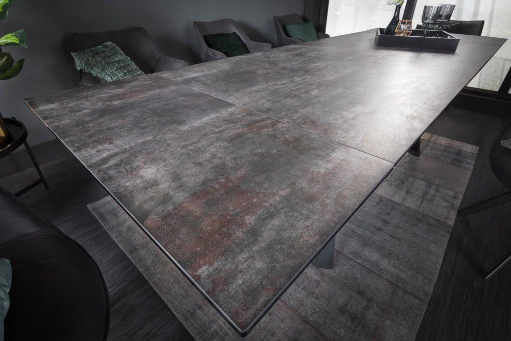 riess-ambiente Esstisch ATLAS 180-220-260cm grau / schwarz (Einzelartikel, 1-St), Keramik · Glas · Metall · ausziehbar · Lava-Optik · Industrial