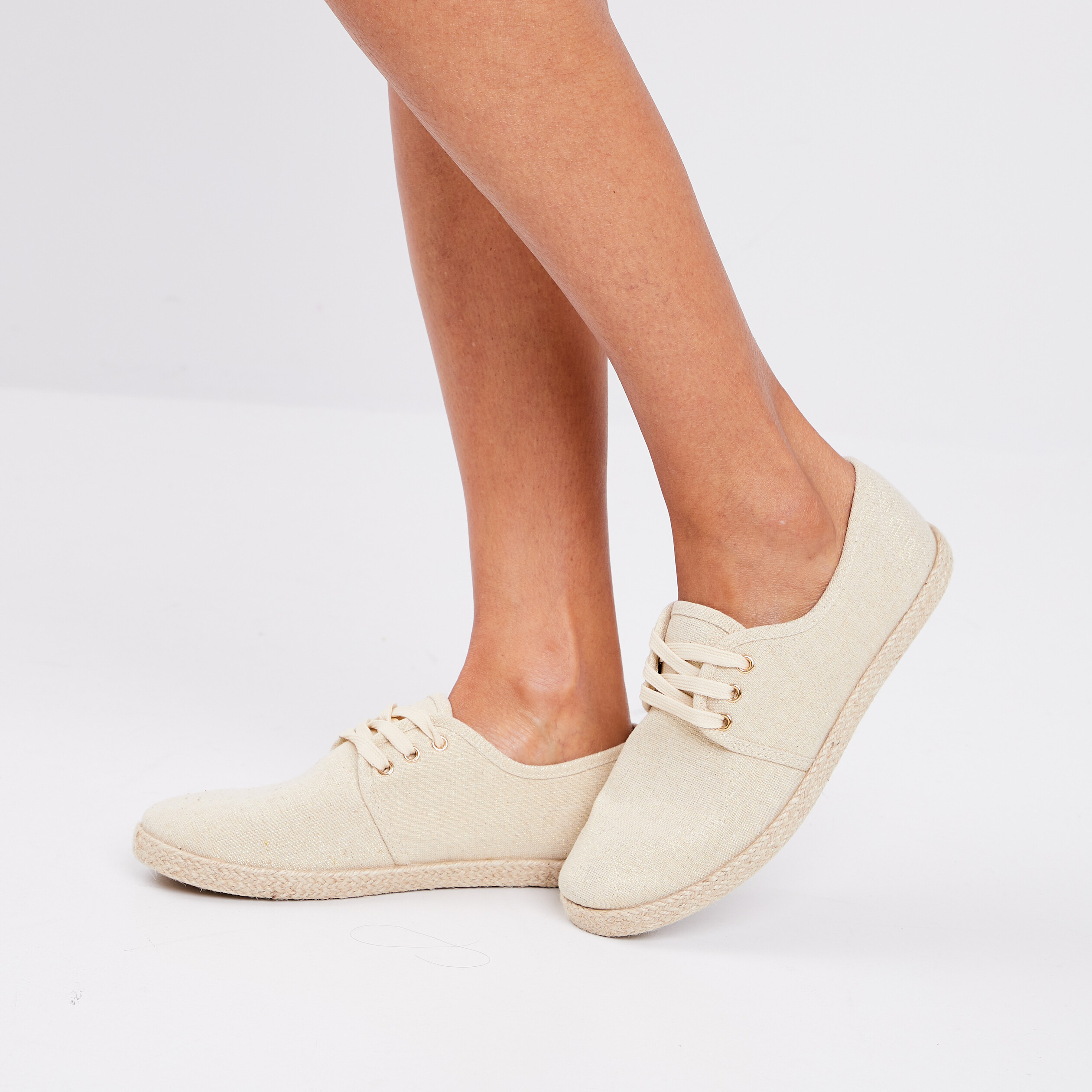 Derbies en toile à lacets jaune or femme | La Halle