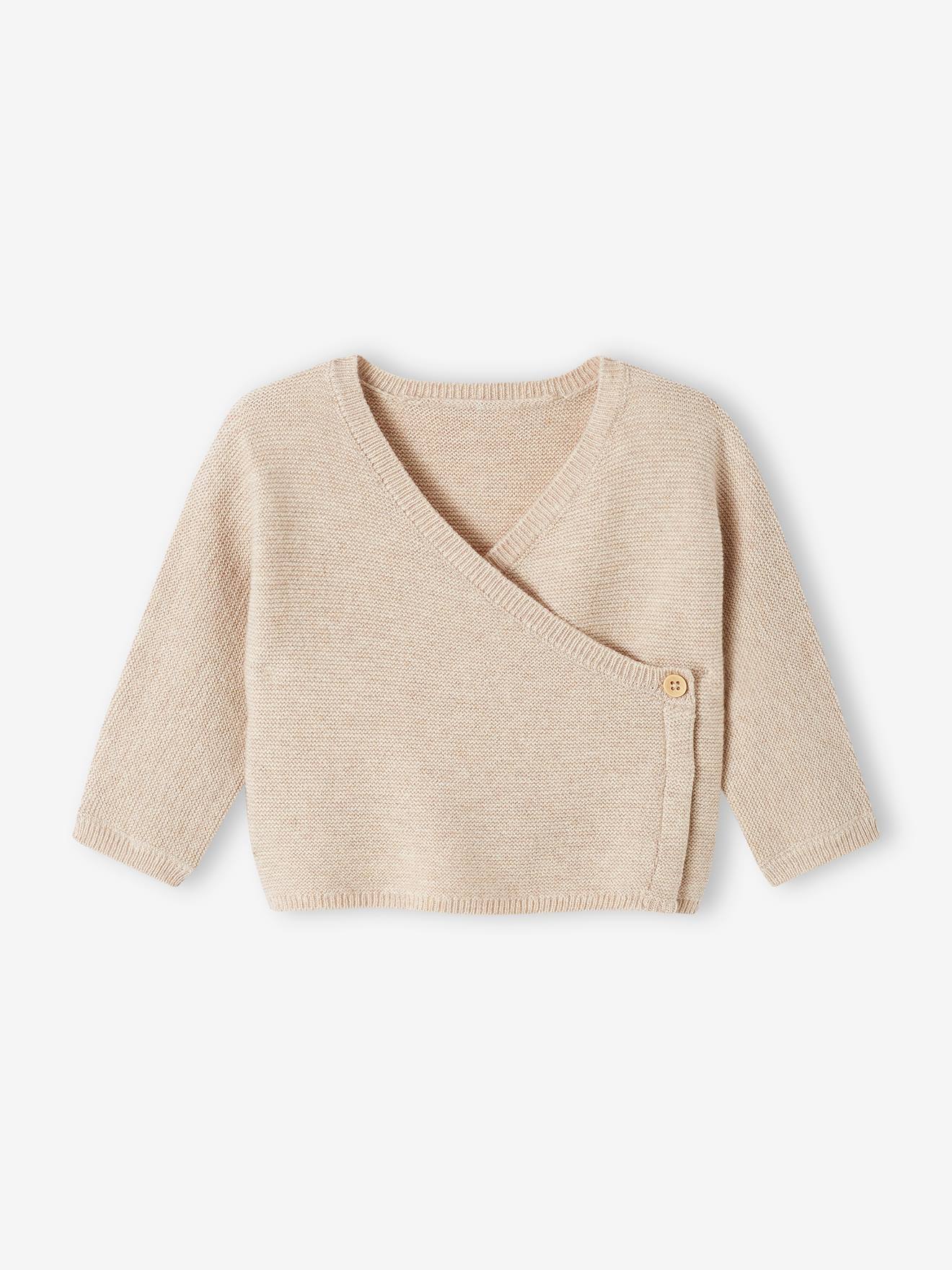 Cardigan brassière bébé en laine et coton blanc