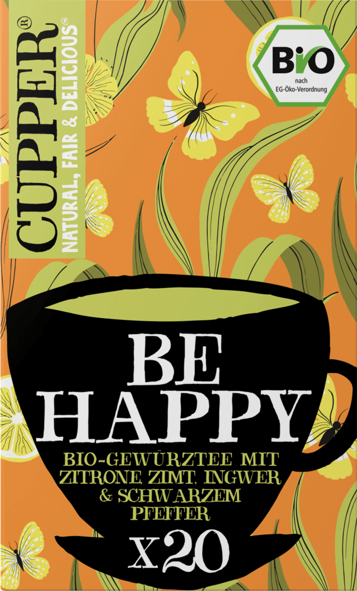 Gewürztee \Be Happy\ mit Zitrone, Zimt, Ingwer, schwarzer Pfeffer (20 Beutel), 40 g