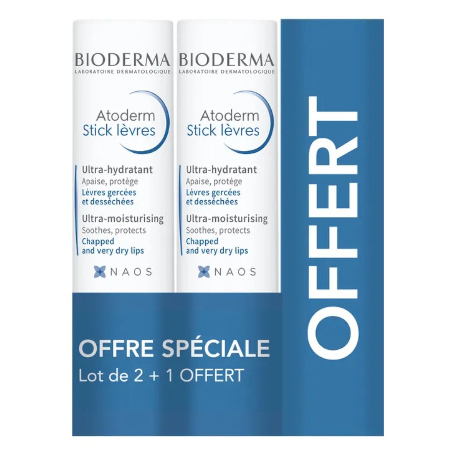 Bioderma Atoderm Stick Lèvres Ultra-Hydratant 3x 4g