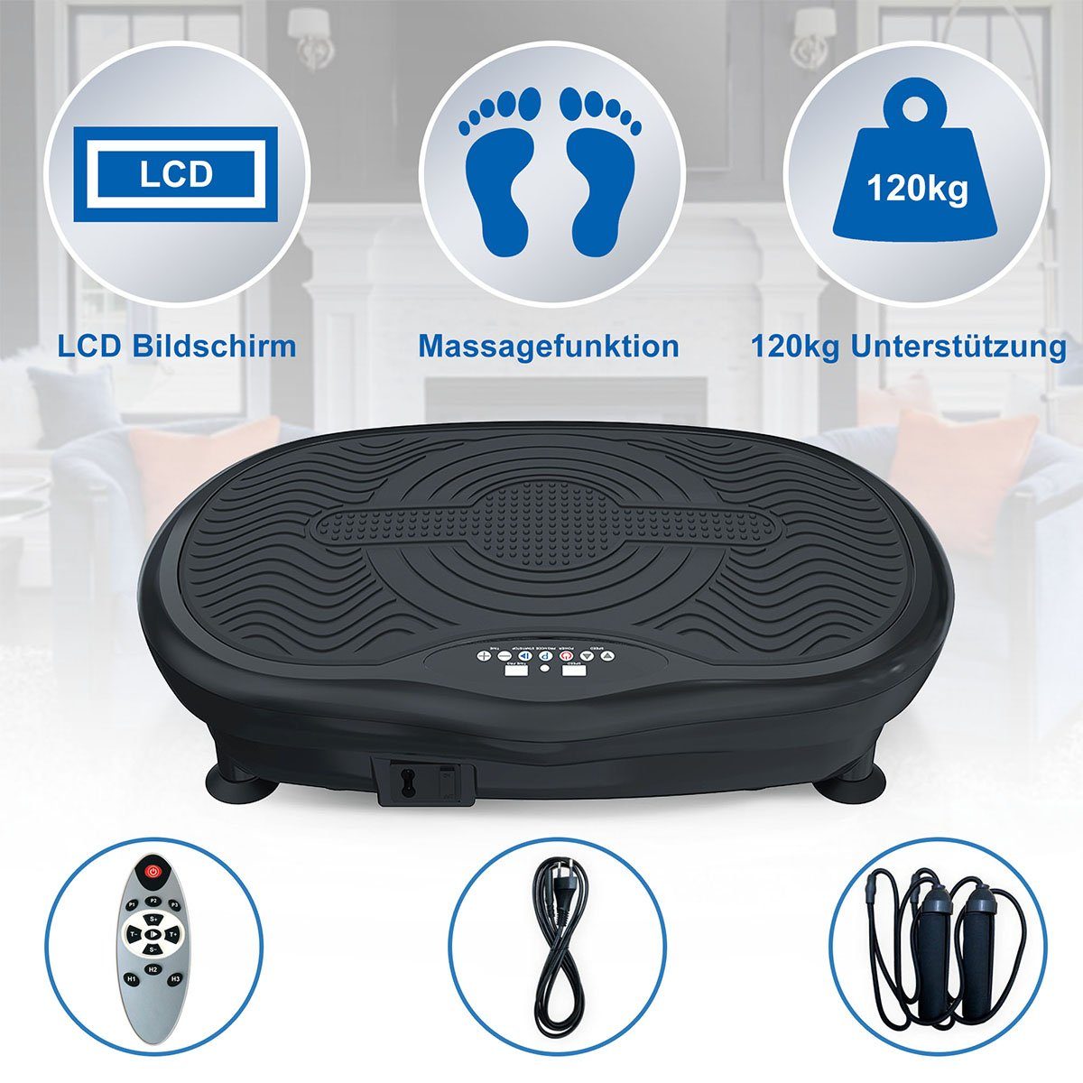 autolock Vibrationsplatte 3D Vibrationsplatte mit 3 Modi, Ganzkörper Vibrationsgerät, mit Widerstandsbänder Vibration Fitness Plattform