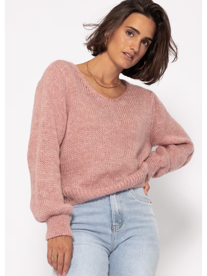 SASSYCLASSY Pullover mit V-Ausschnitt in Altrosa günstig kaufen