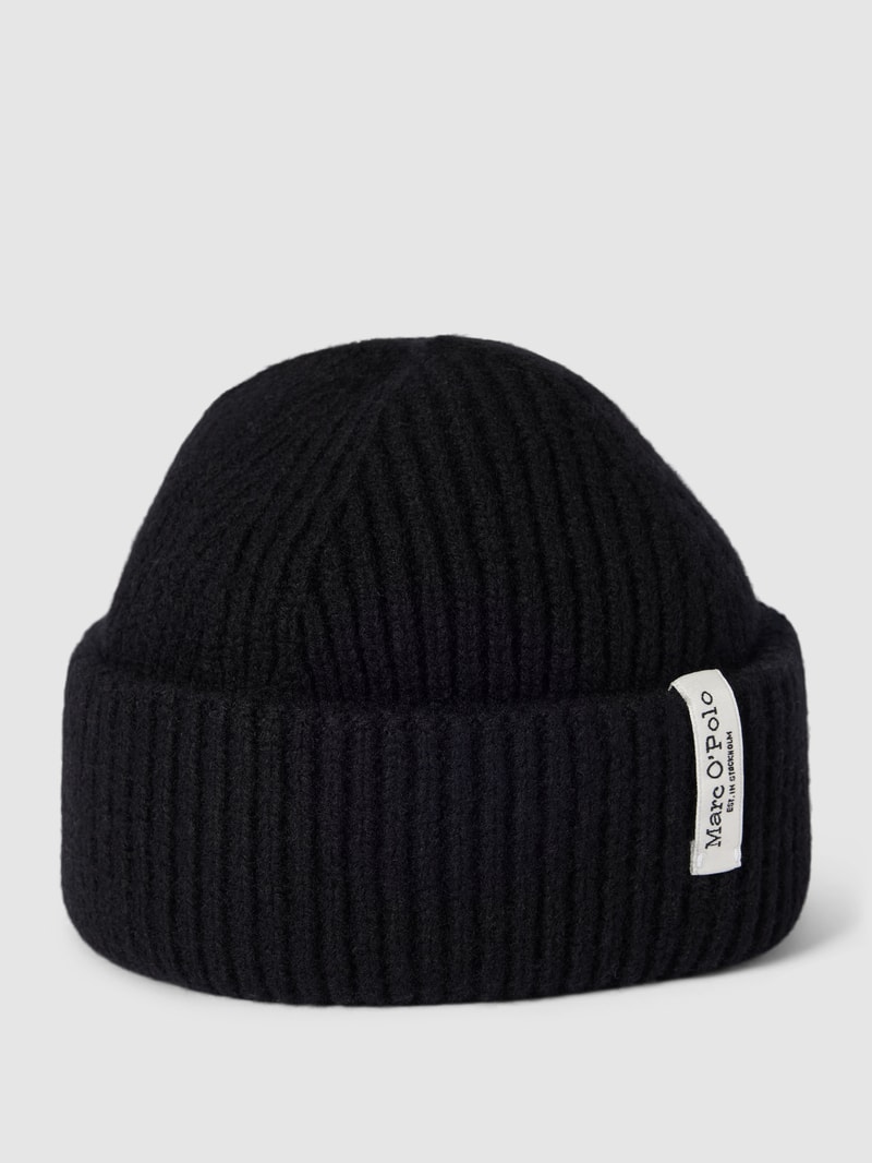 Mütze aus Schurwolle-Mix mit Label-Detail in schwarz