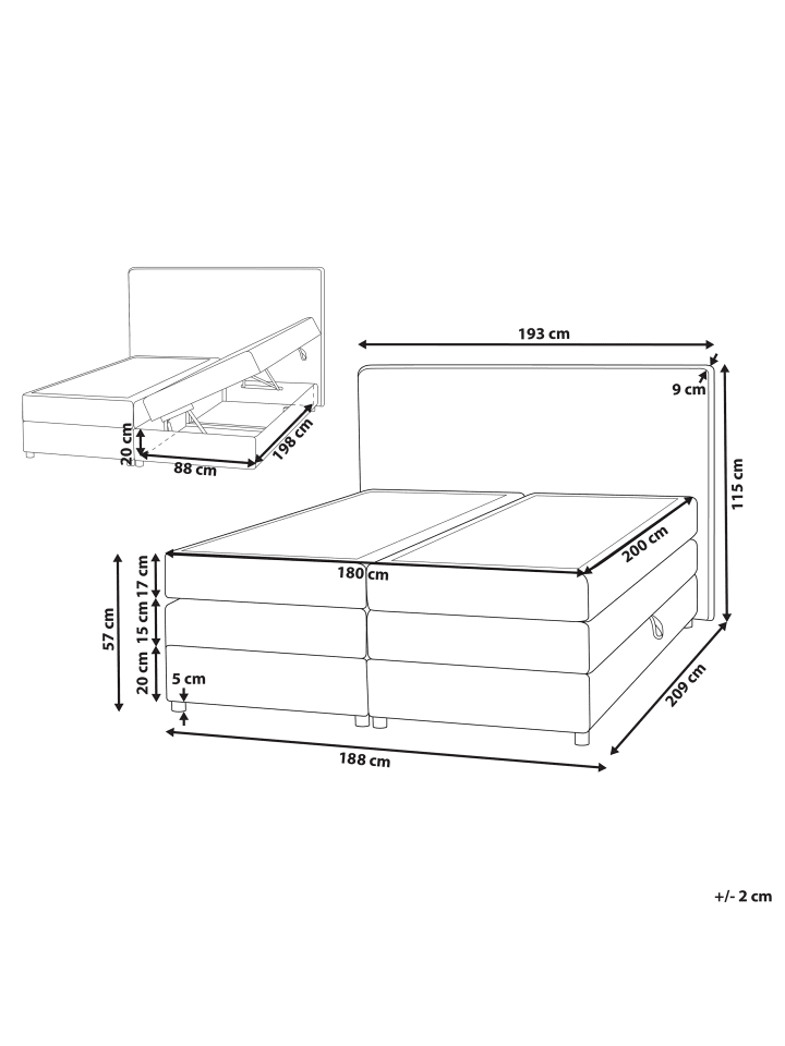 Beliani Boxspring Bett MINISTER in Beige/Silber - (W) 193 x (H) 115 x (L) 209 cm günstig kaufen onesize