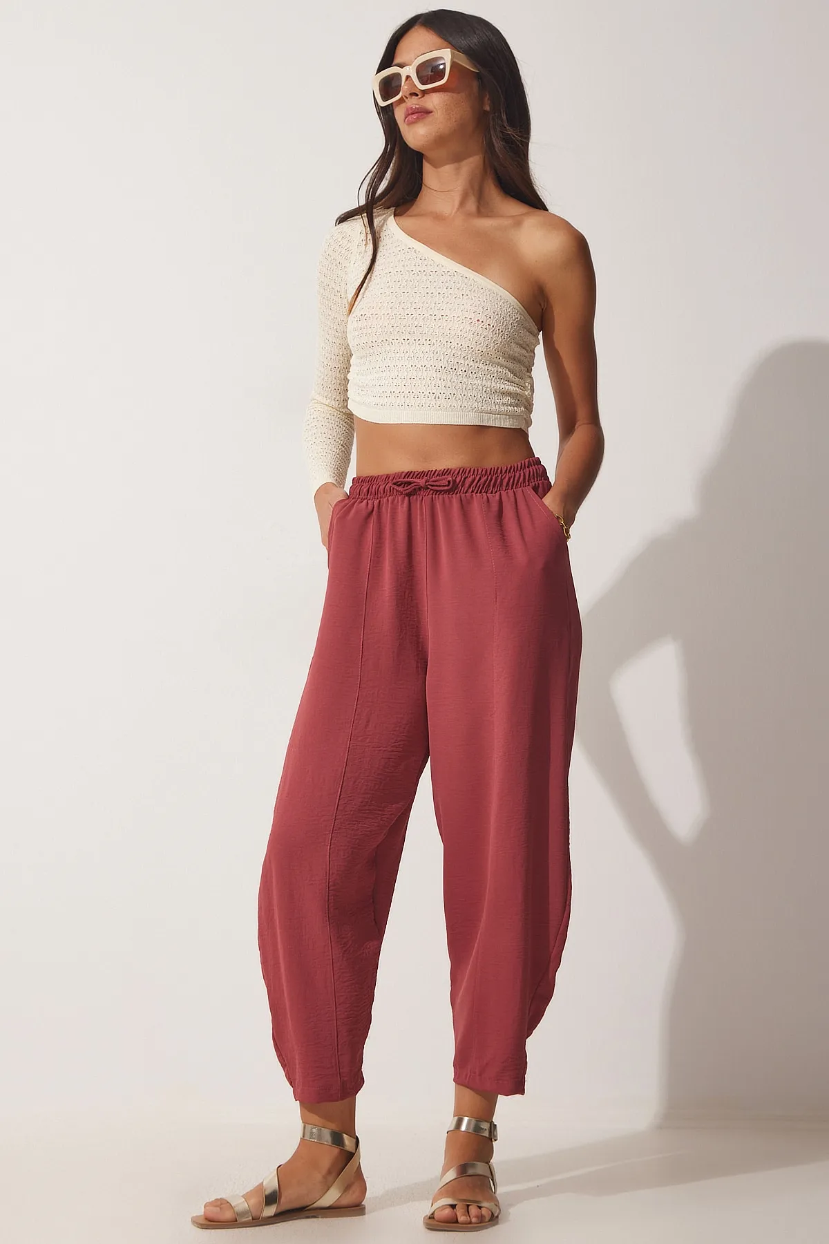 Happiness İstanbul  Shalwar-Hose aus getrocknetem Rosenleinen für Damen CI00036