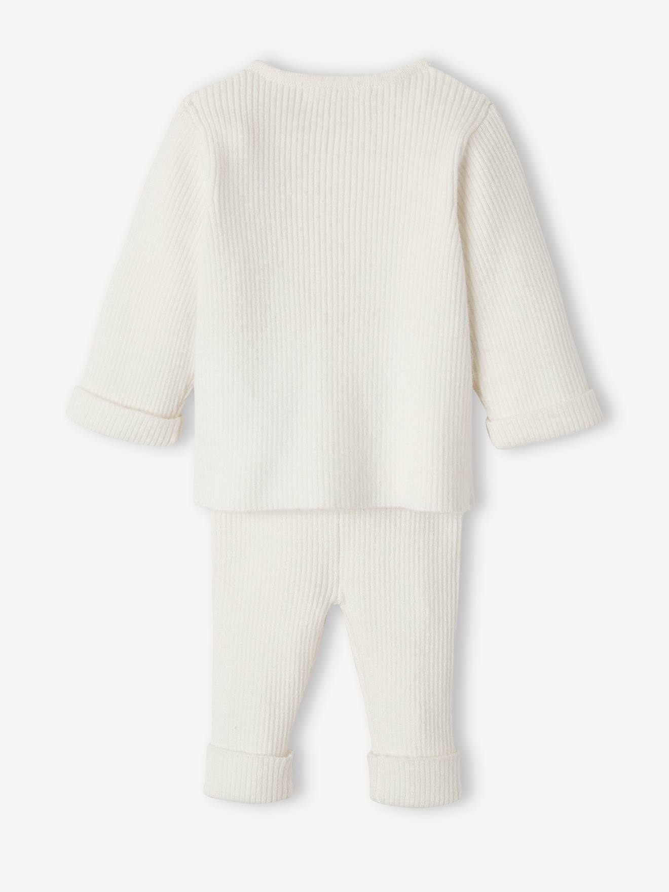 Ensemble mixte en tricot gilet et pantalon bébé blanc