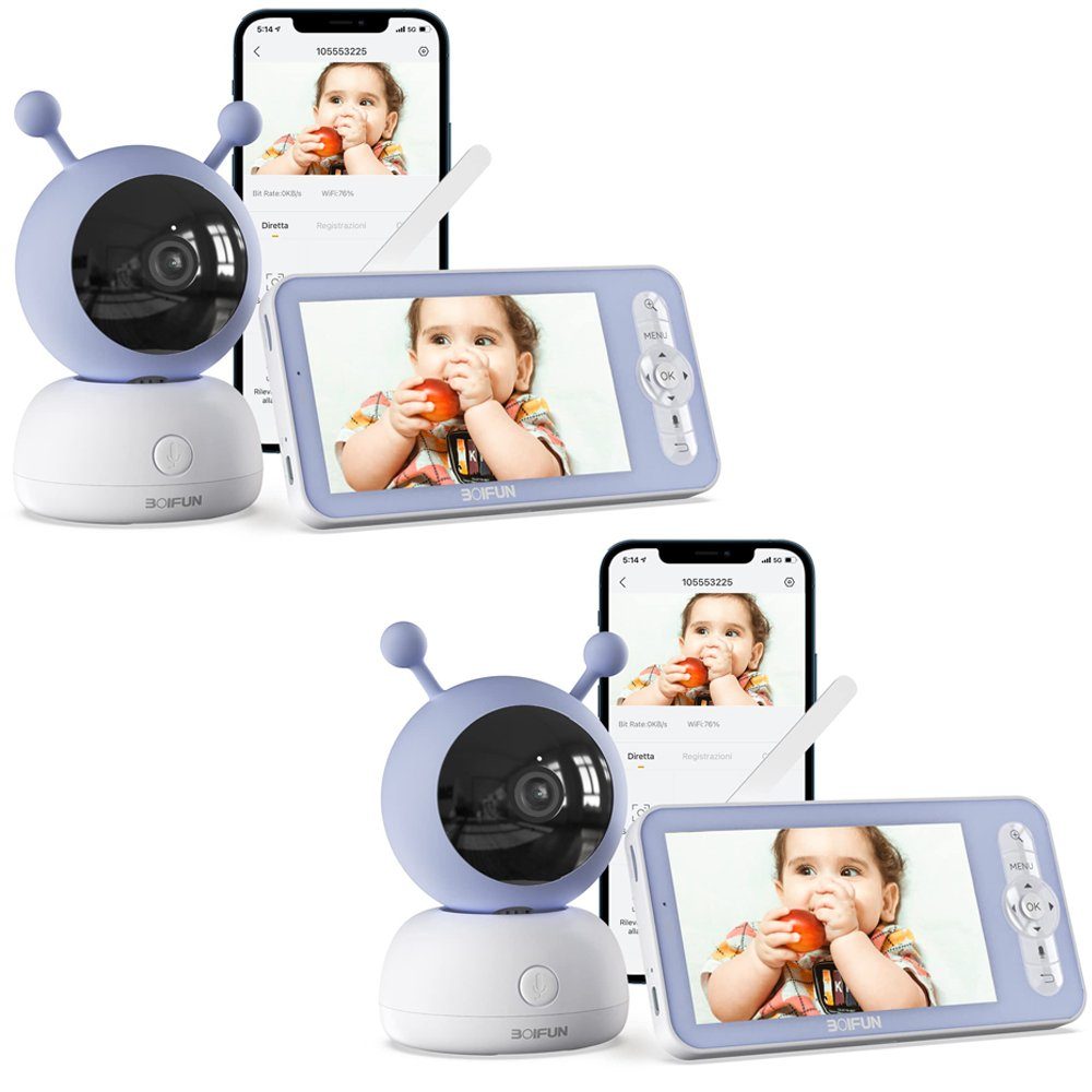 Boifun Video-Babyphone Babyphone mit Kamera 1080P, 355°/90° PTZ Geräuschlose Rotation, 4×Zoom, 5
