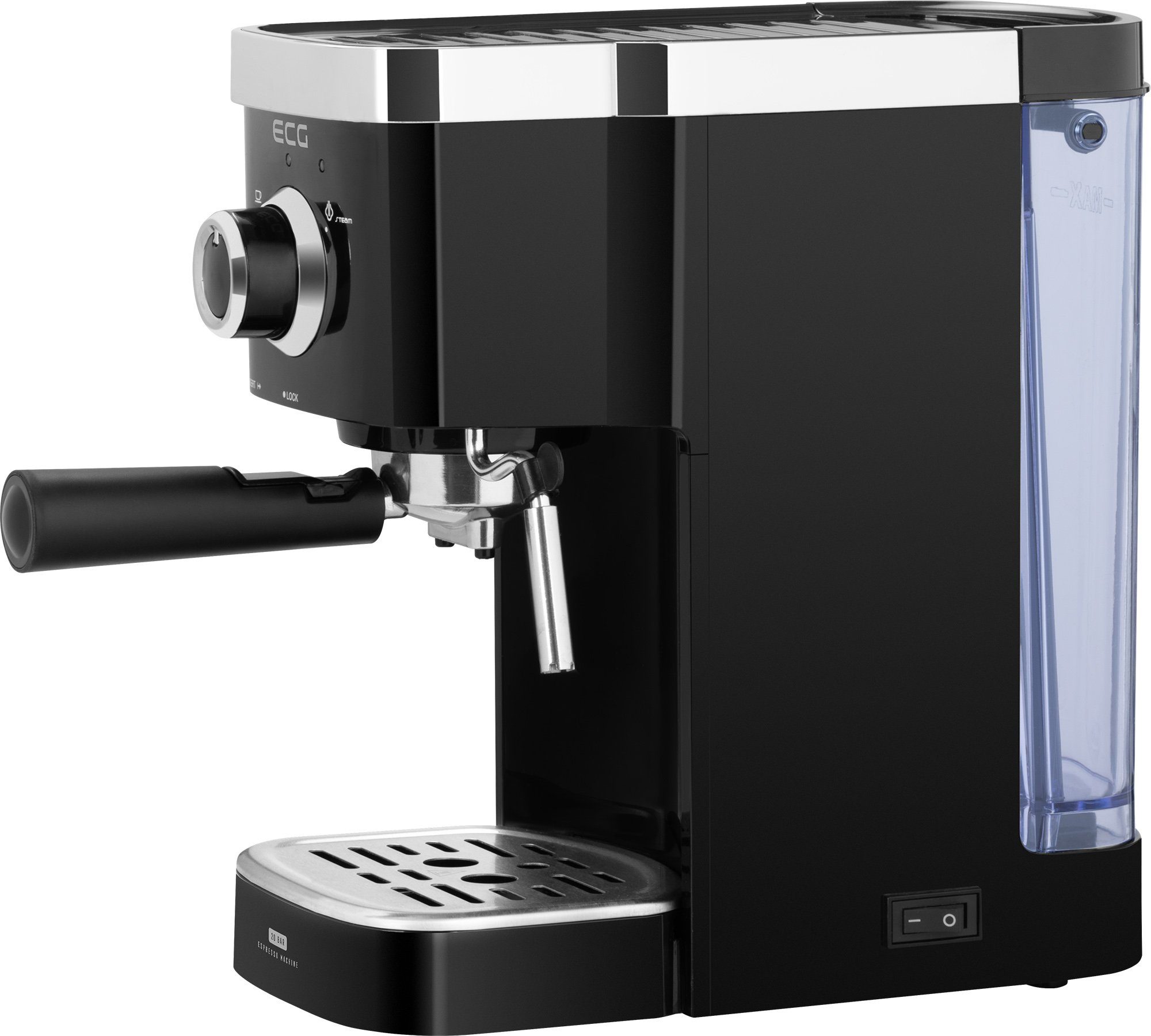 ECG Siebträgermaschine ESP 20301 Black, SLIM-Design, Dampfdüse zum Aufschlagen von Milch