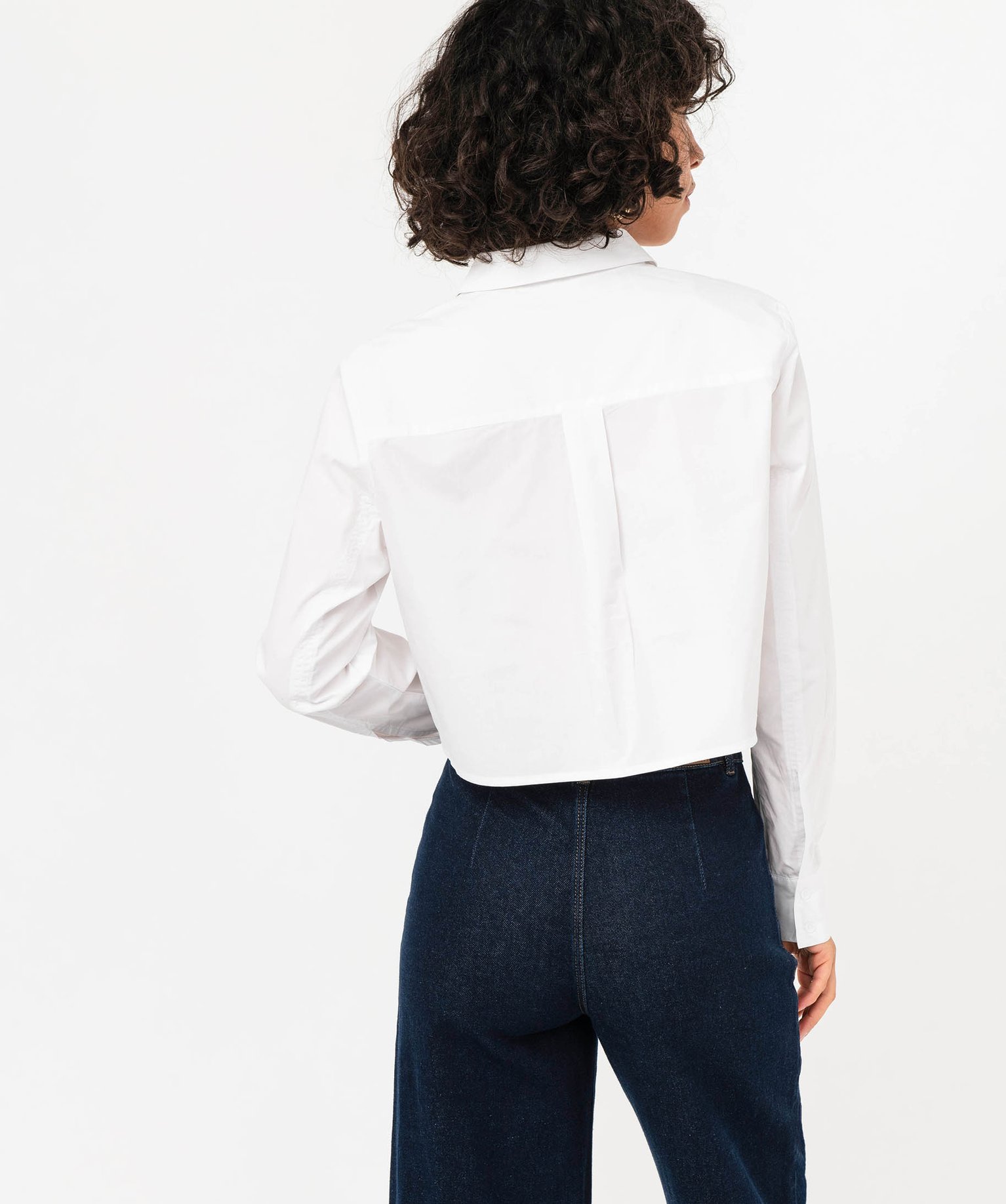 Chemise ultra courte en coton femme blanc | GEMO