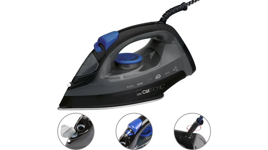 CLATRONIC DB 3703 Dampfbügeleisen Edelstahlsohle 1800W schwarz-blau