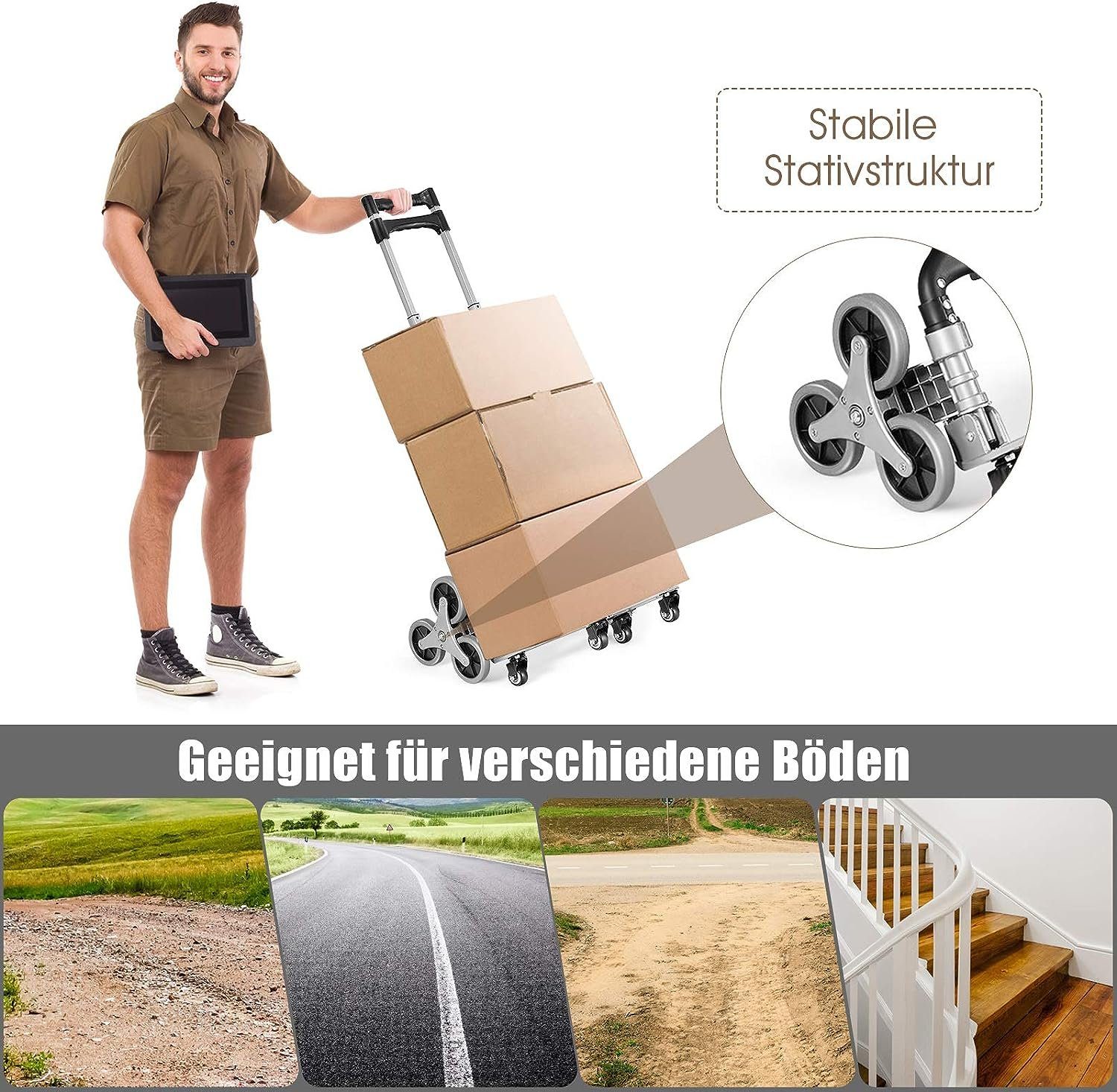 KOMFOTTEU Sackkarre Treppensteiger, mit 10 Rädern und elastischem Seil