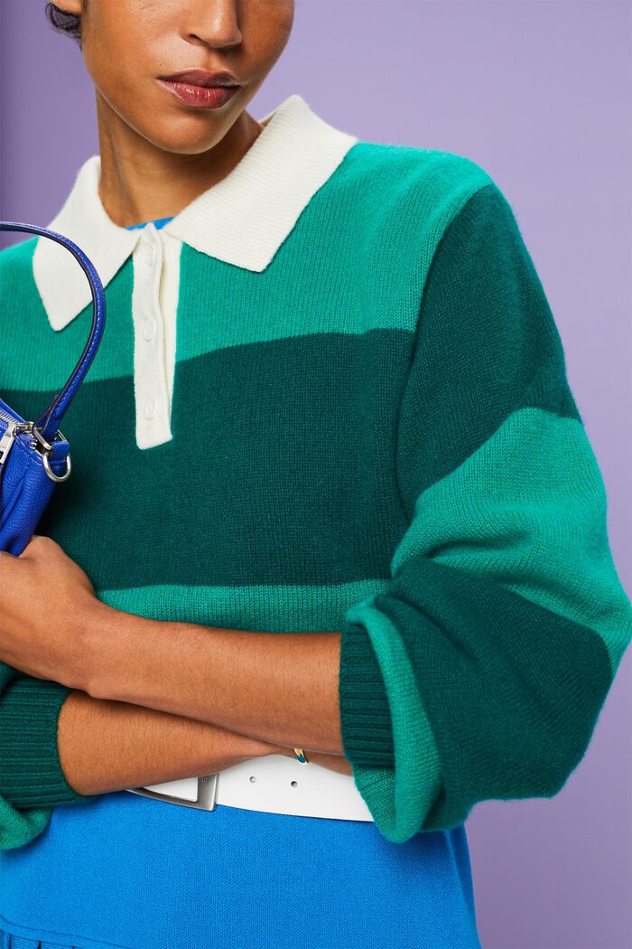 Kaschmirpullover mit Rugbystreifen und Polokragen