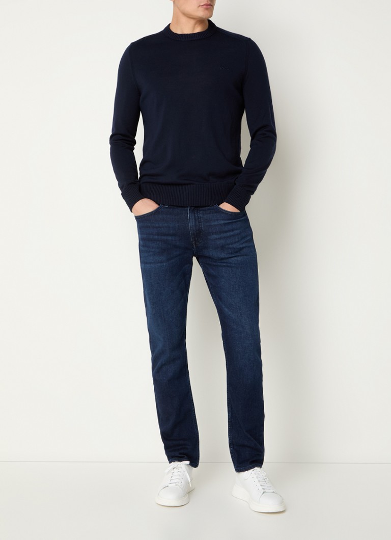 Sweter HUGO BOSS z cienkiej dzianiny z mieszanki dziewiczej wełny z logo