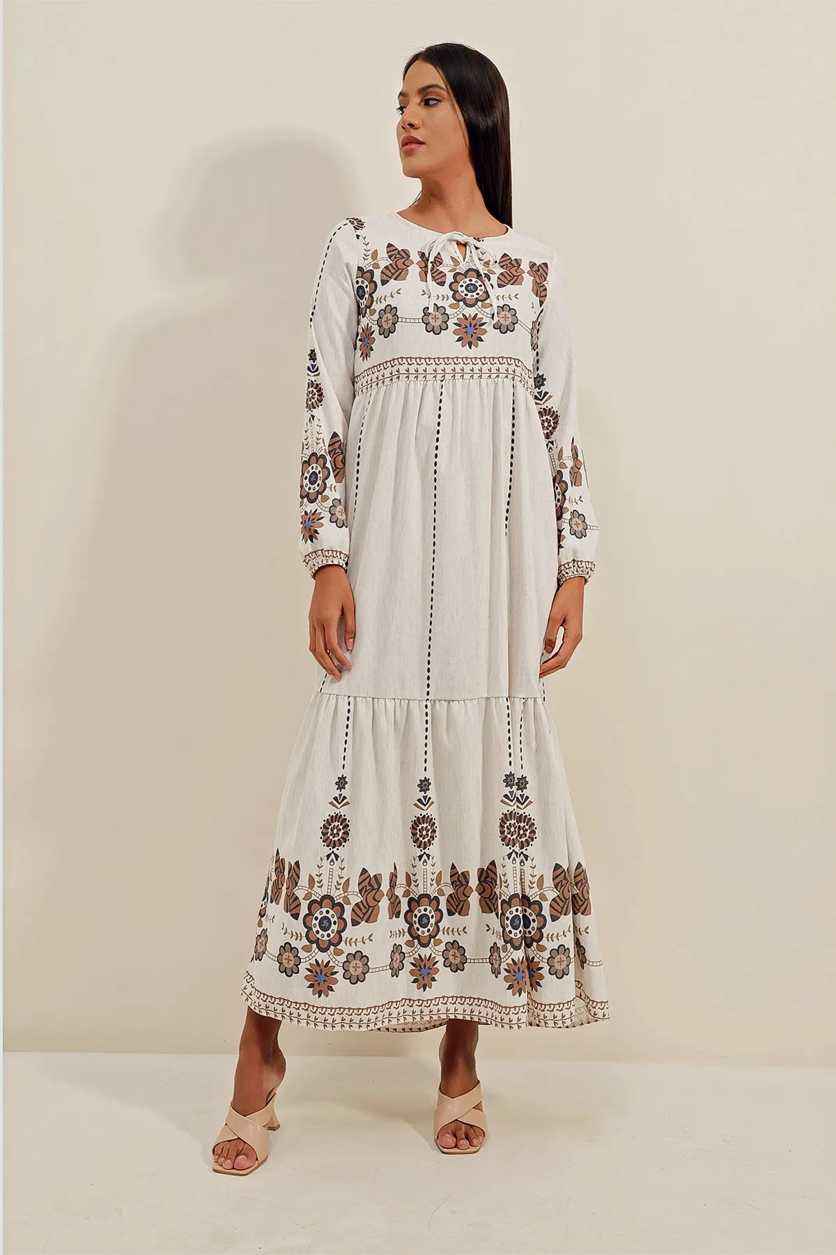 Bigdart  1947 Gemustertes langes Leinenkleid – Y. Brown