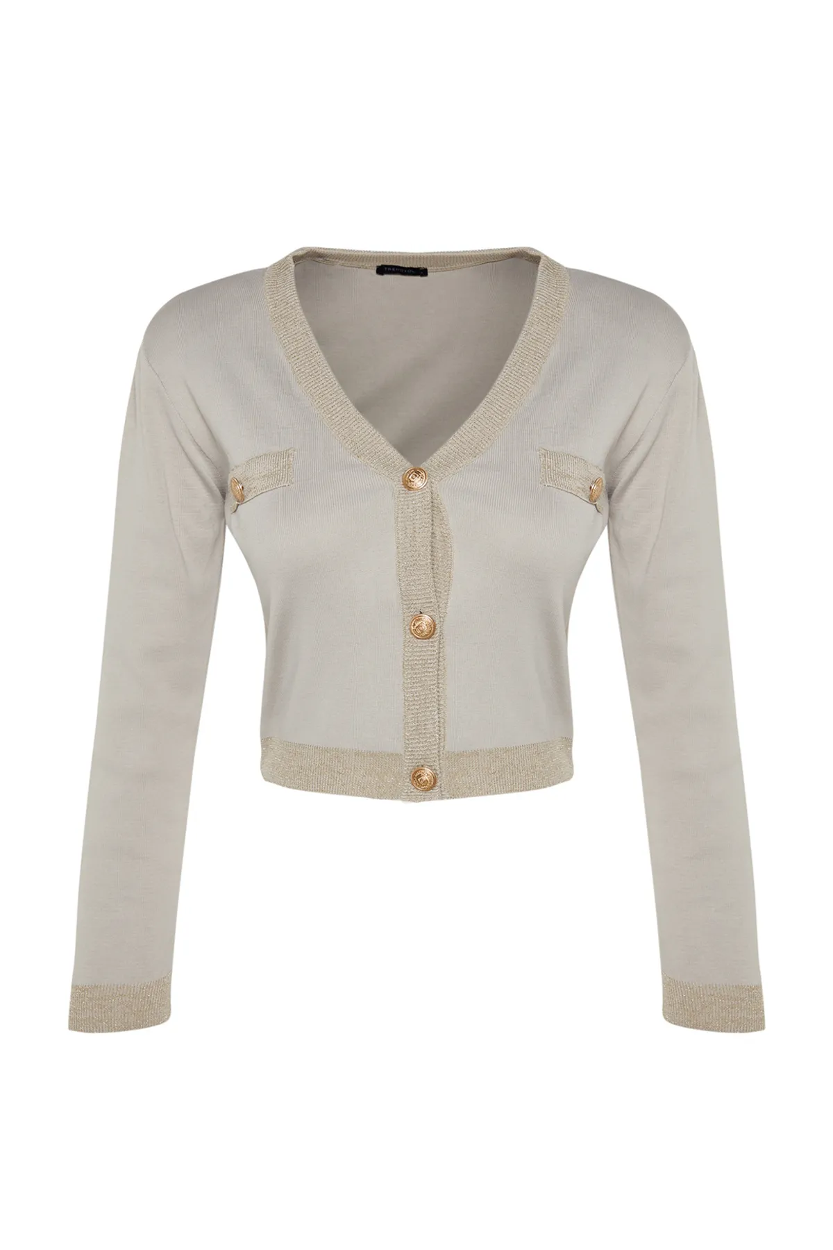Trendyol Collection  Stone Crop gepolsterte Strick-Strickjacke mit Glitzer-Details TWOAW24HI00302