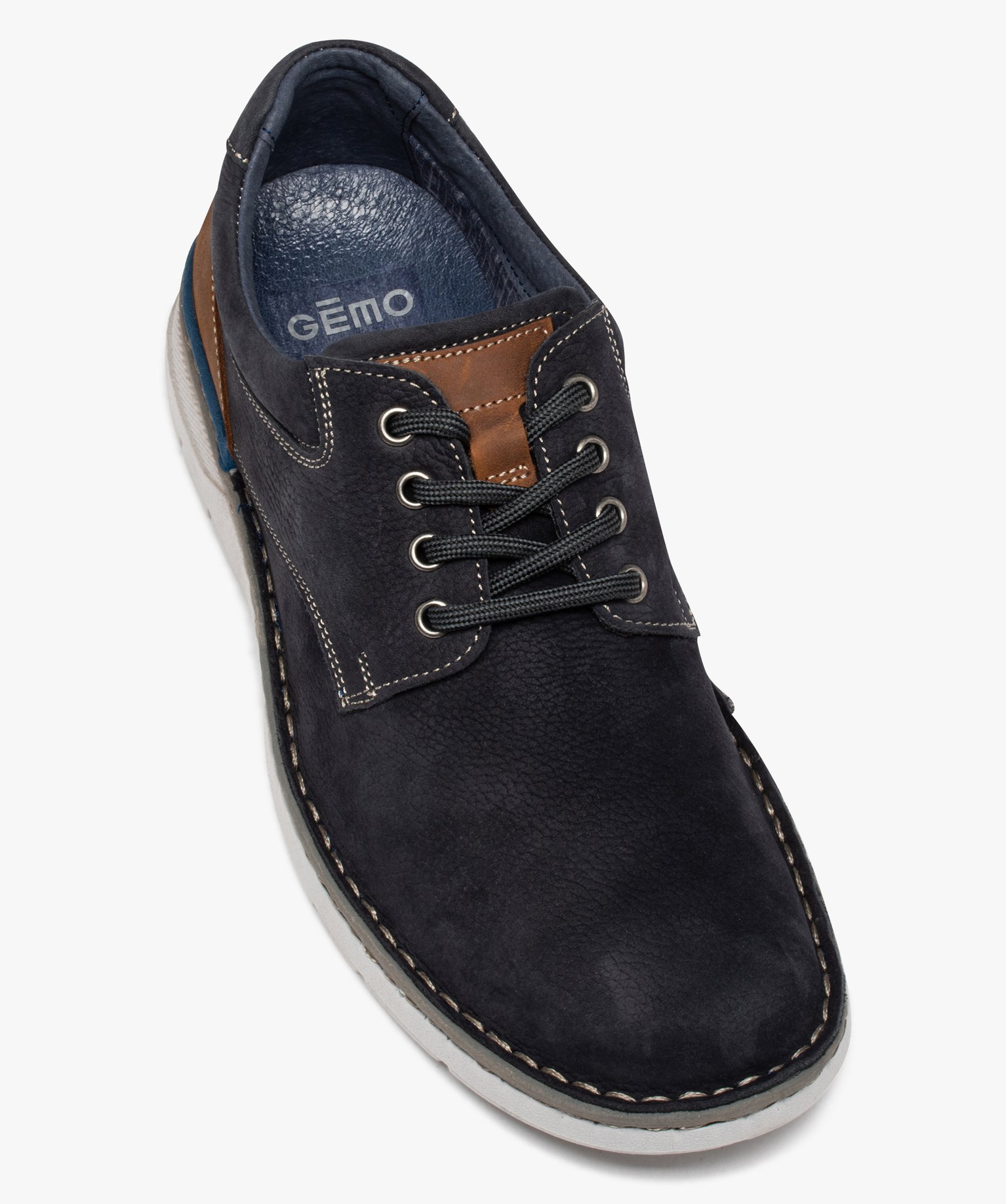 Derbies homme confort dessus cuir uni fermeture lacets marine | GEMO