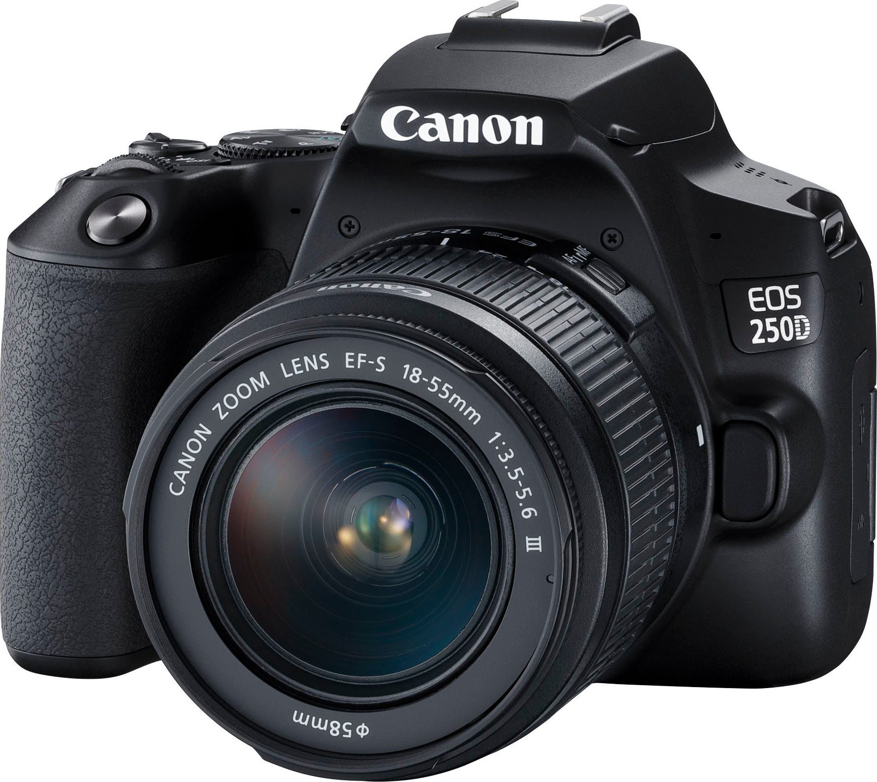 Canon 250D + EF-S 18-55mm f/3.5-5.6 III + SB130 Kit Systemkamera (EF-S 18-55mm f/3.5-5.6 III, 24,1 MP, Bluetooth, WLAN)