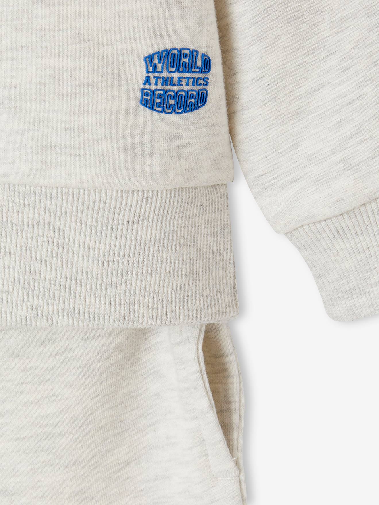 Vertbaudet Jungen Sport-Set: Sweatshirt & Shorts, personalisierbar Oeko-Tex - weiß meliert
