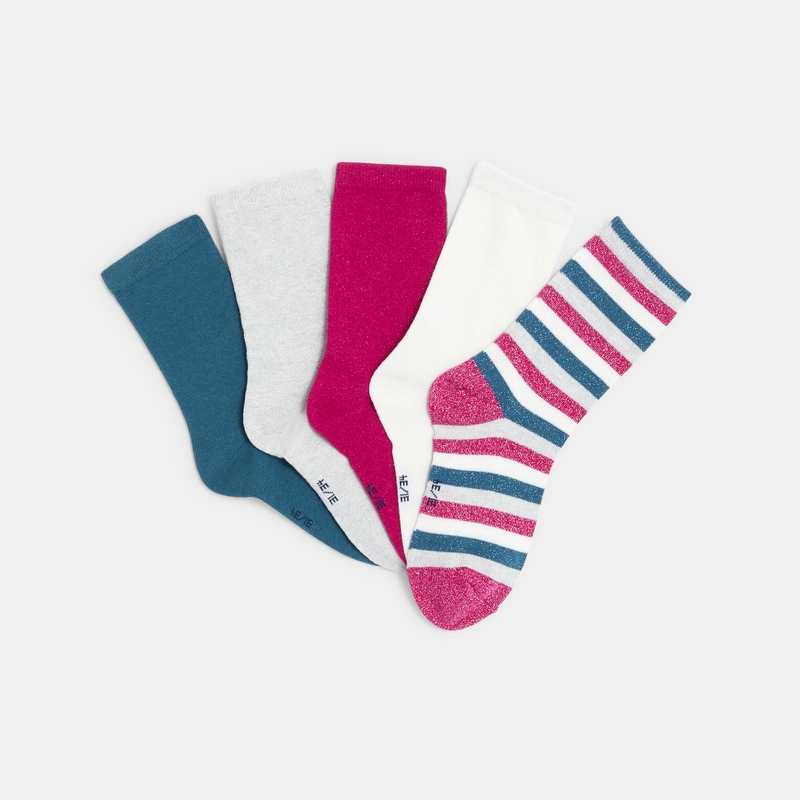 Chaussettes fantaisie pailletées (lot de 5) roses fille