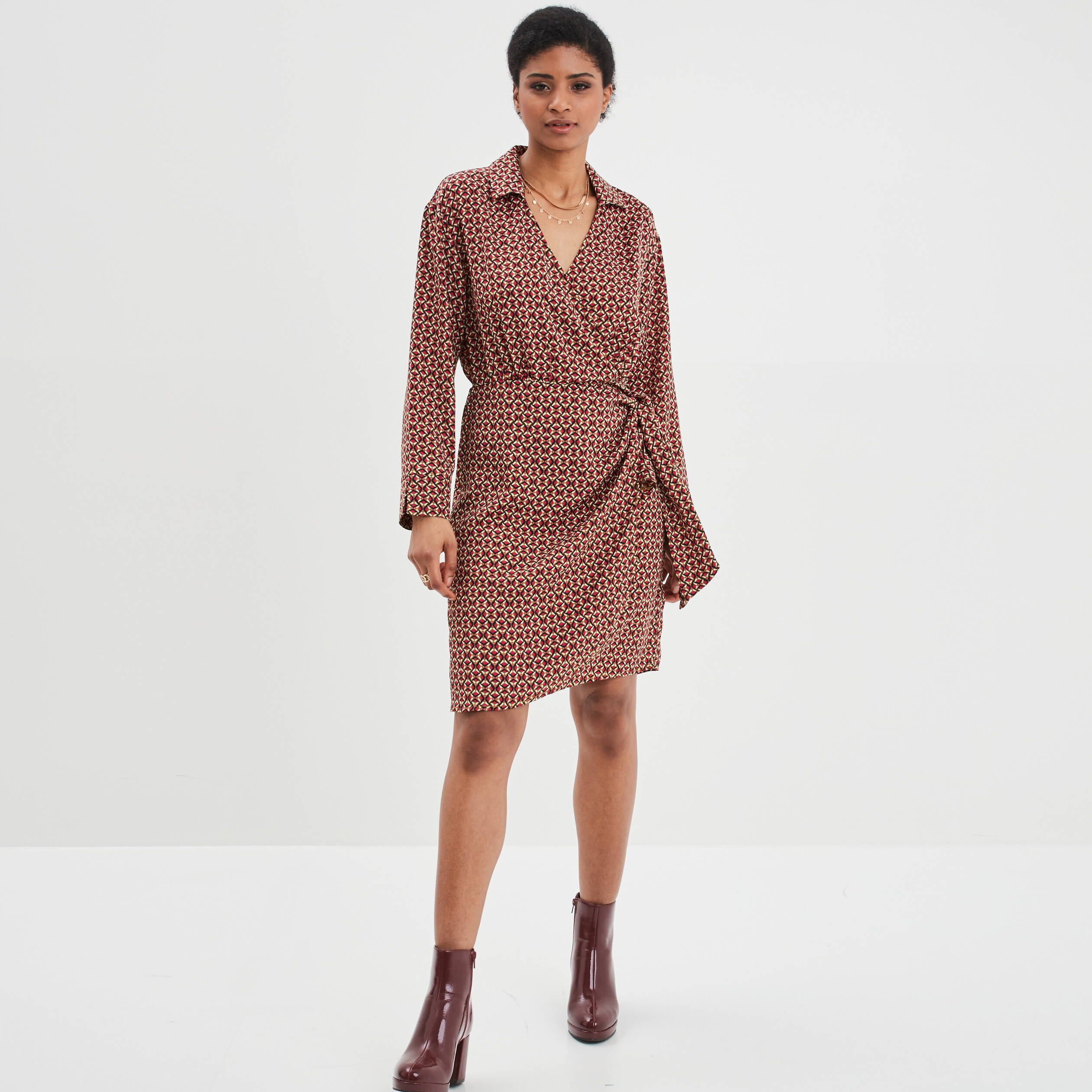 Robe col cache-coeur avec noeud rose fushia femme | La Halle