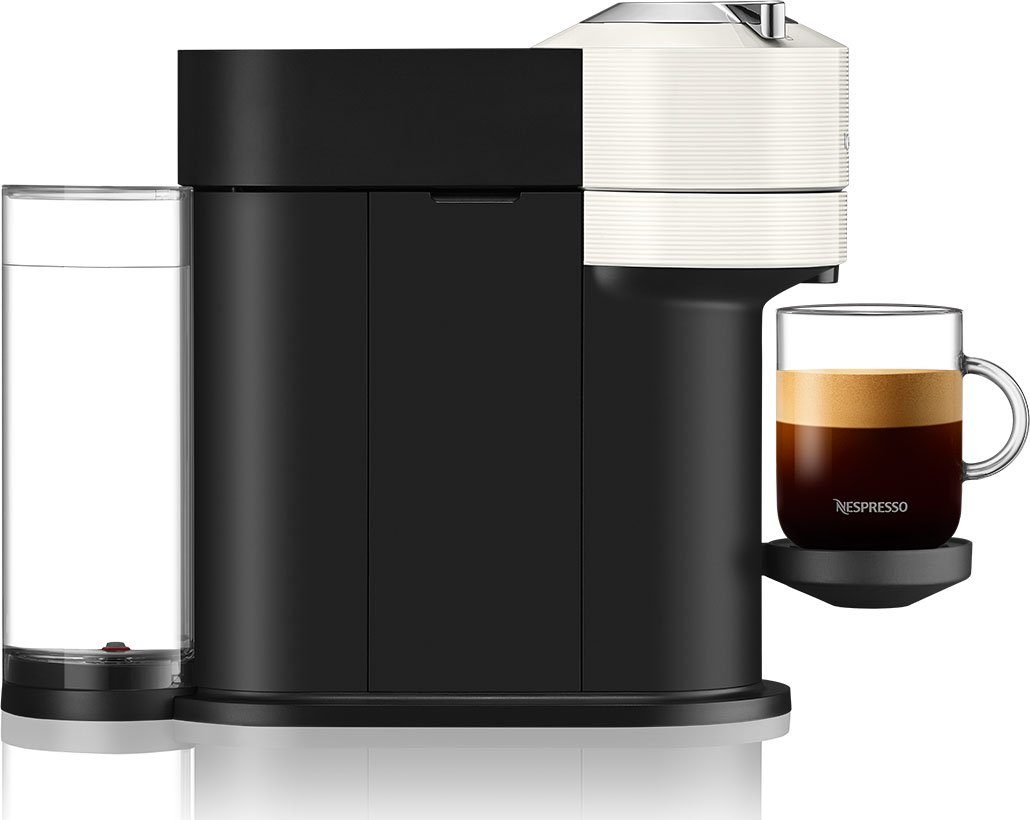 Nespresso Kapselmaschine Vertuo Next ENV 120.W von DeLonghi, White, inkl. Aeroccino Milchaufschäumer im Wert von UVP € 75,-