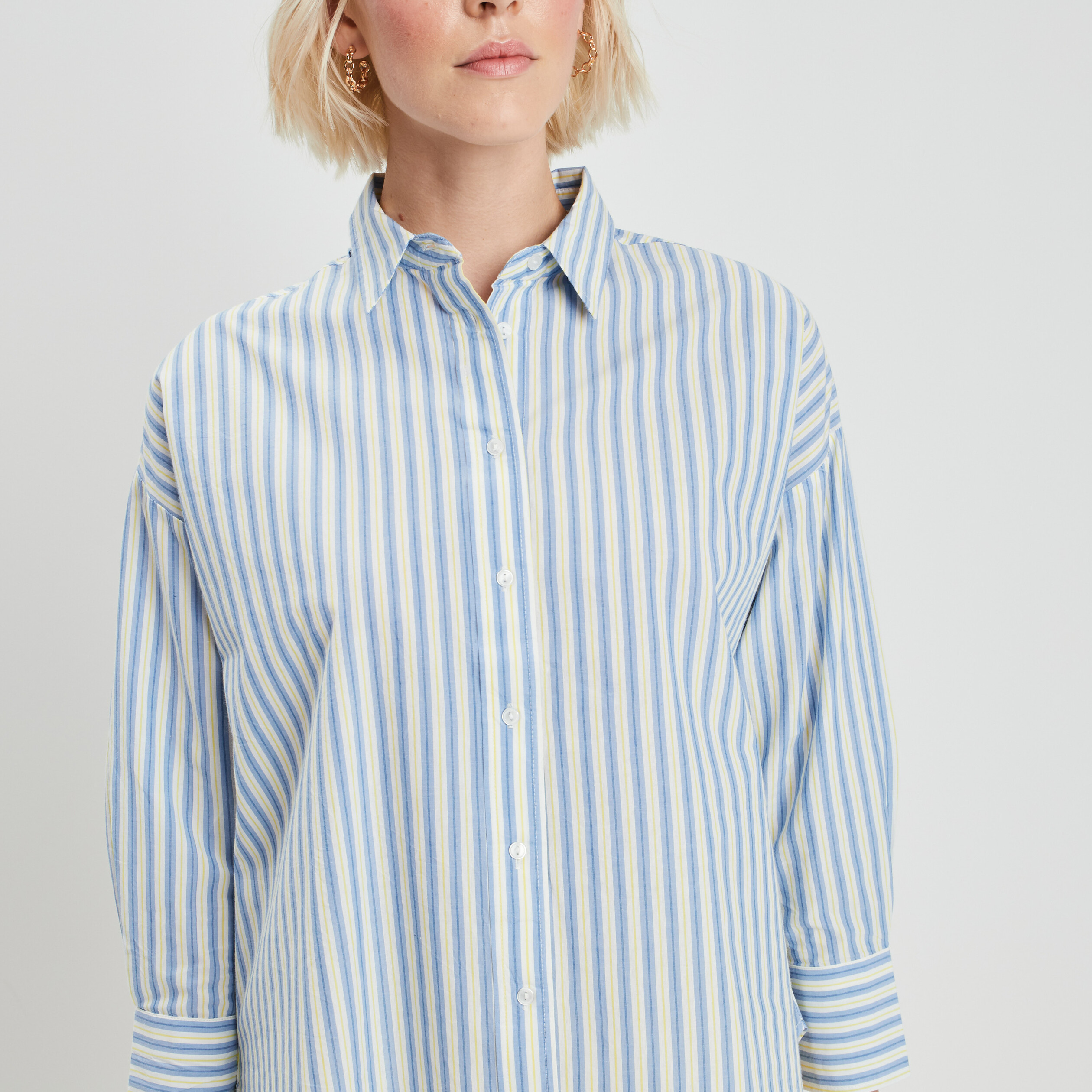 Chemise oversize manches longues bleu femme | La Halle