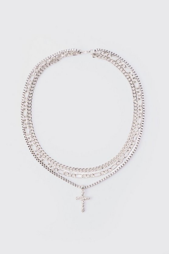 Mehrlagige Halskette mit Kreuz