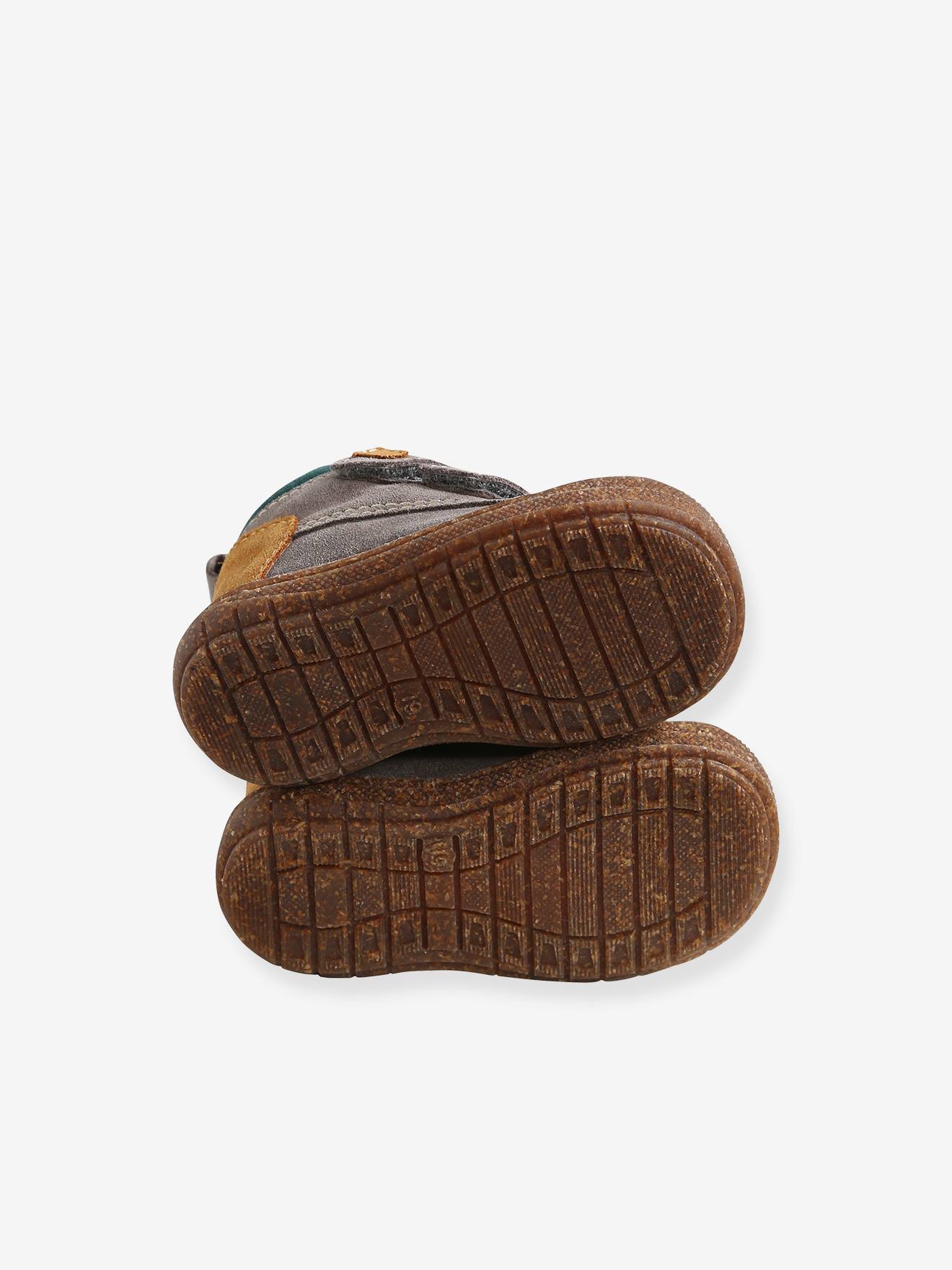 Bottines fourrées en cuir bébé garçon taupe
