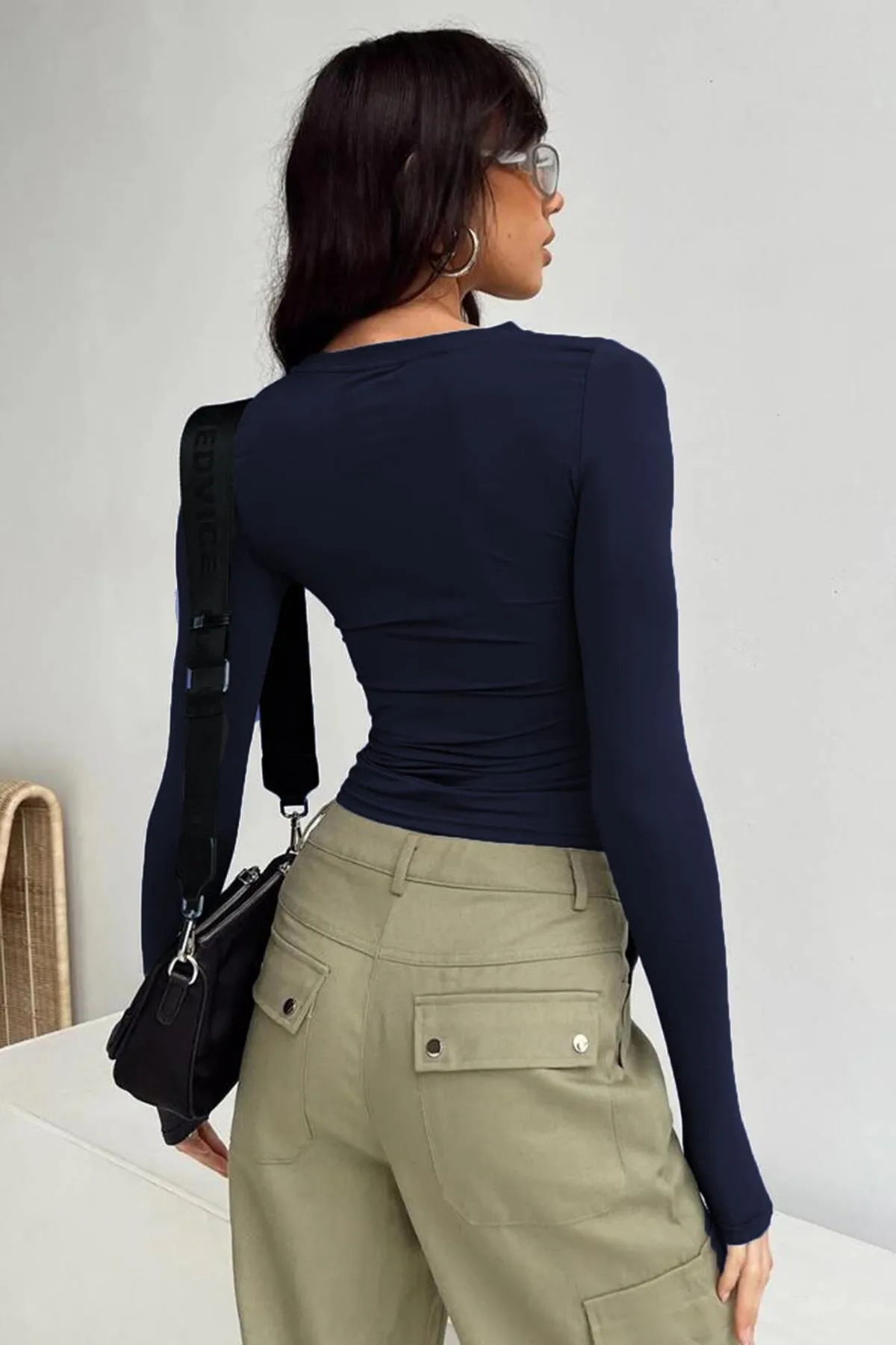 Madmext  Marineblauer Basic-Langarm-Body mit Rundhalsausschnitt MG1701